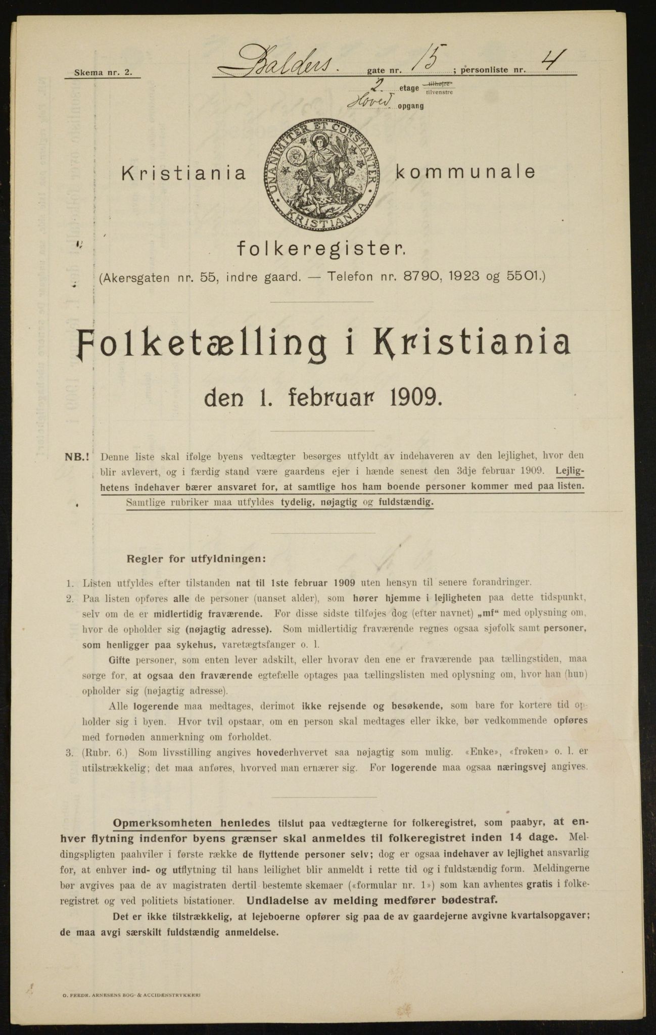 OBA, Kommunal folketelling 1.2.1909 for Kristiania kjøpstad, 1909, s. 3080