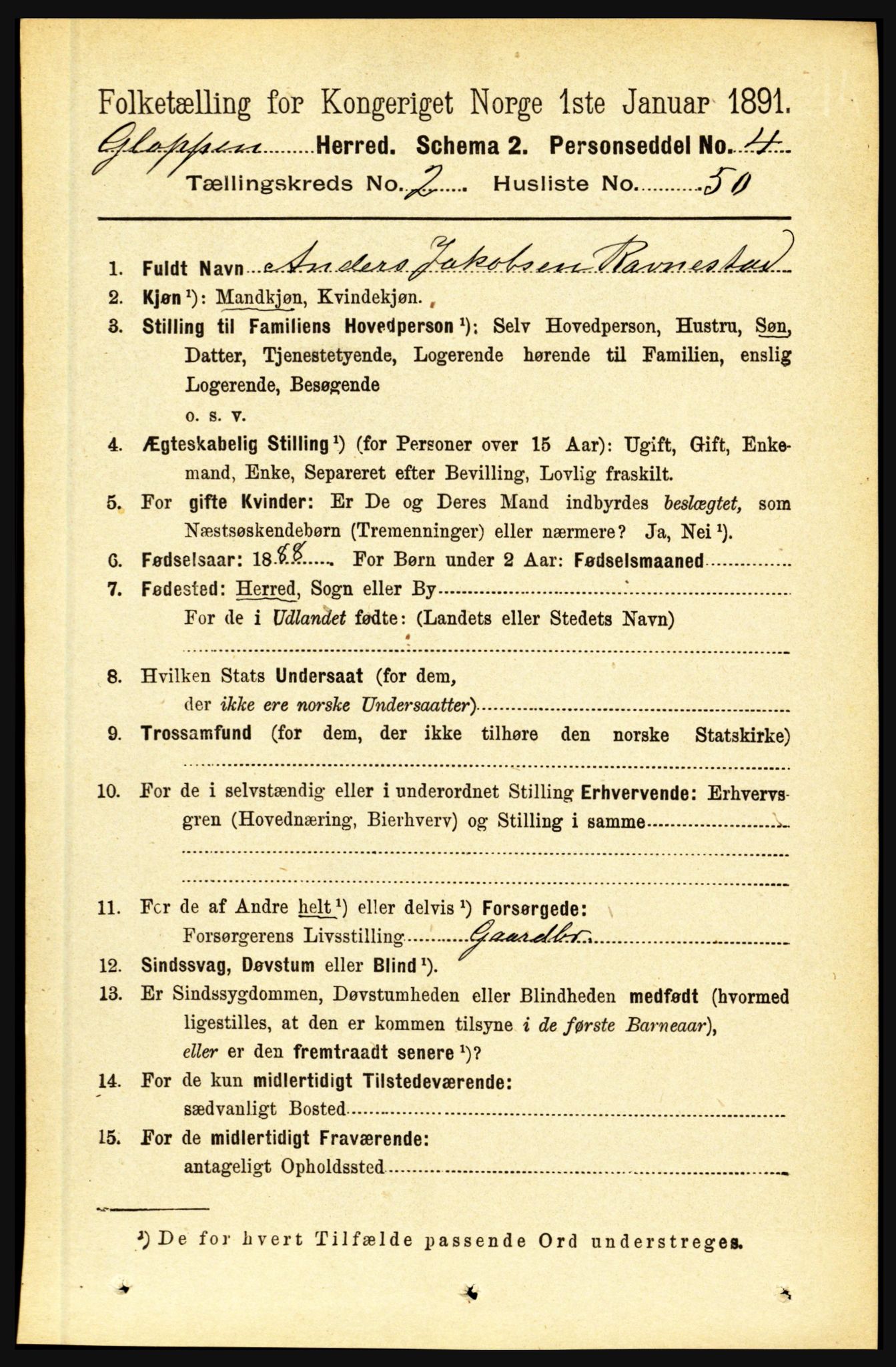 RA, Folketelling 1891 for 1445 Gloppen herred, 1891, s. 960