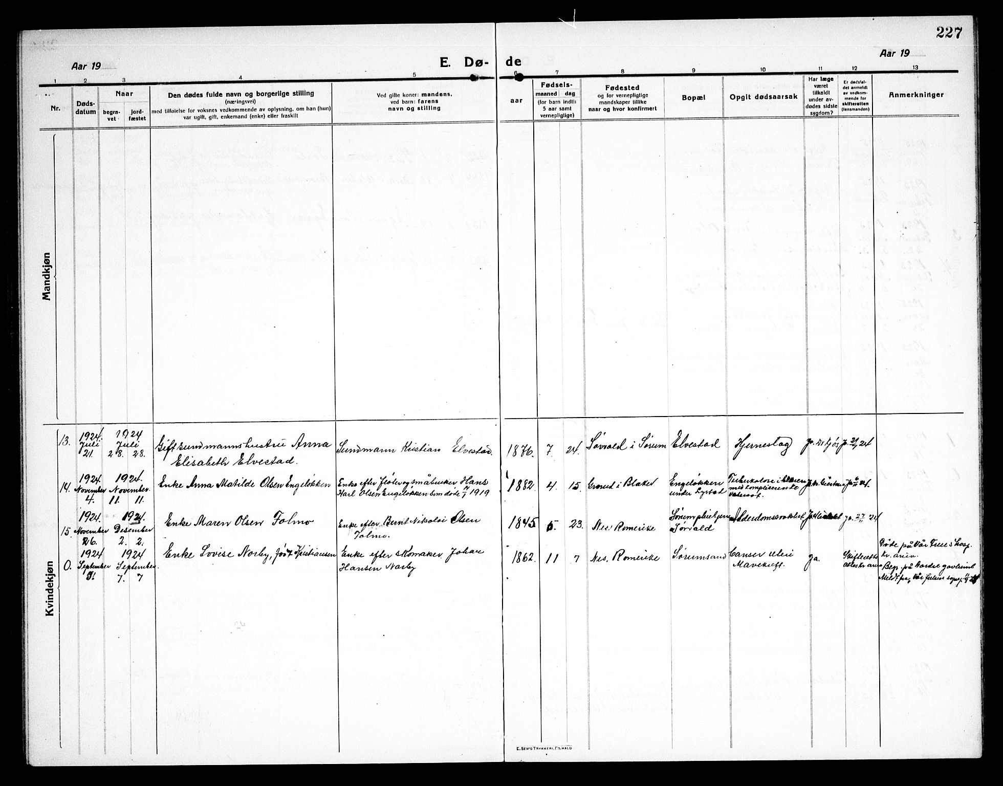 Sørum prestekontor Kirkebøker, SAO/A-10303/G/Ga/L0008: Klokkerbok nr. I 8, 1917-1934, s. 227