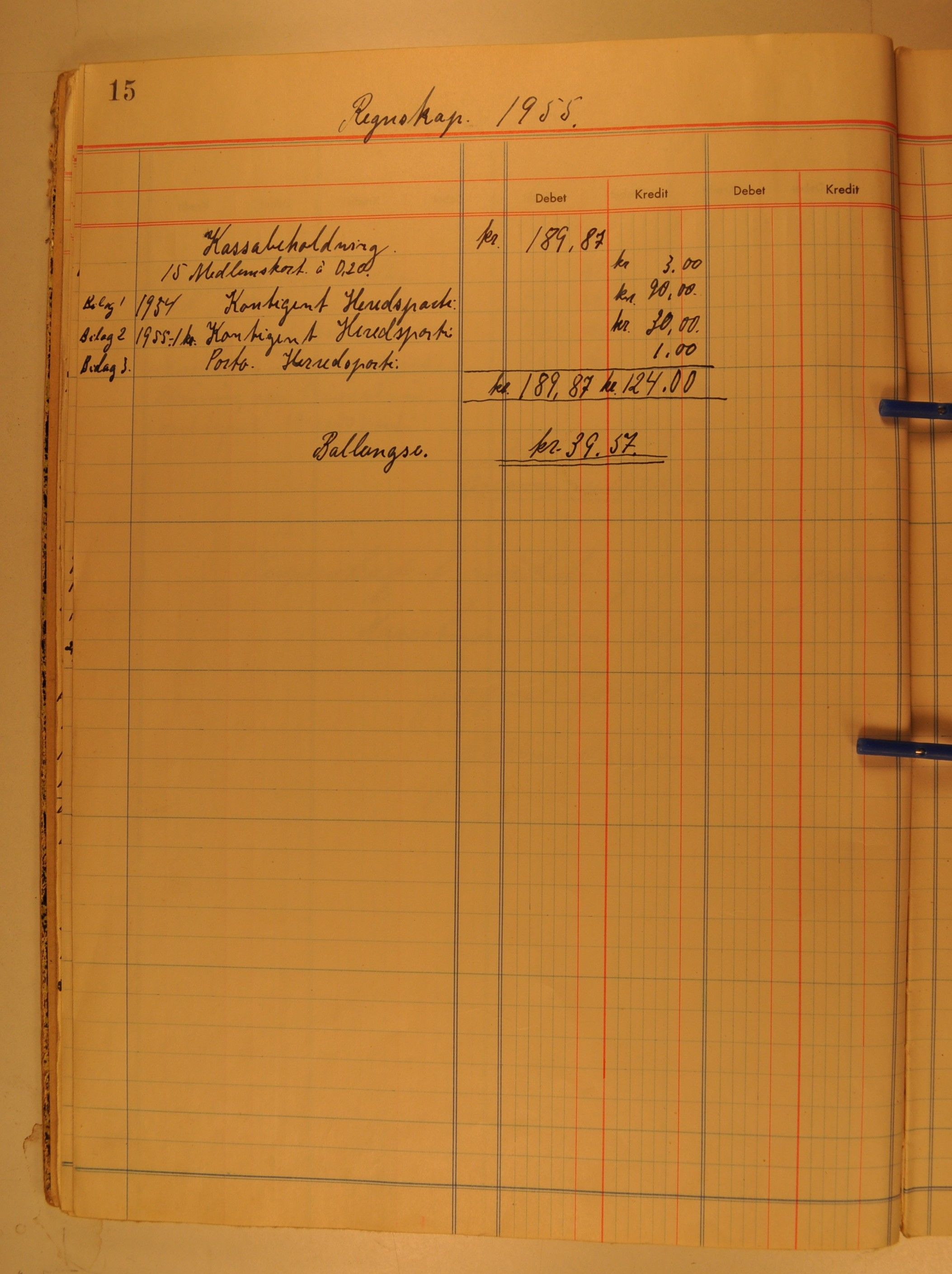 Harestua Arbeiderforening, OARM/H-A-00388/R/L0002/0002: Kassabøker / Kassabok, 1945-1956, s. 15