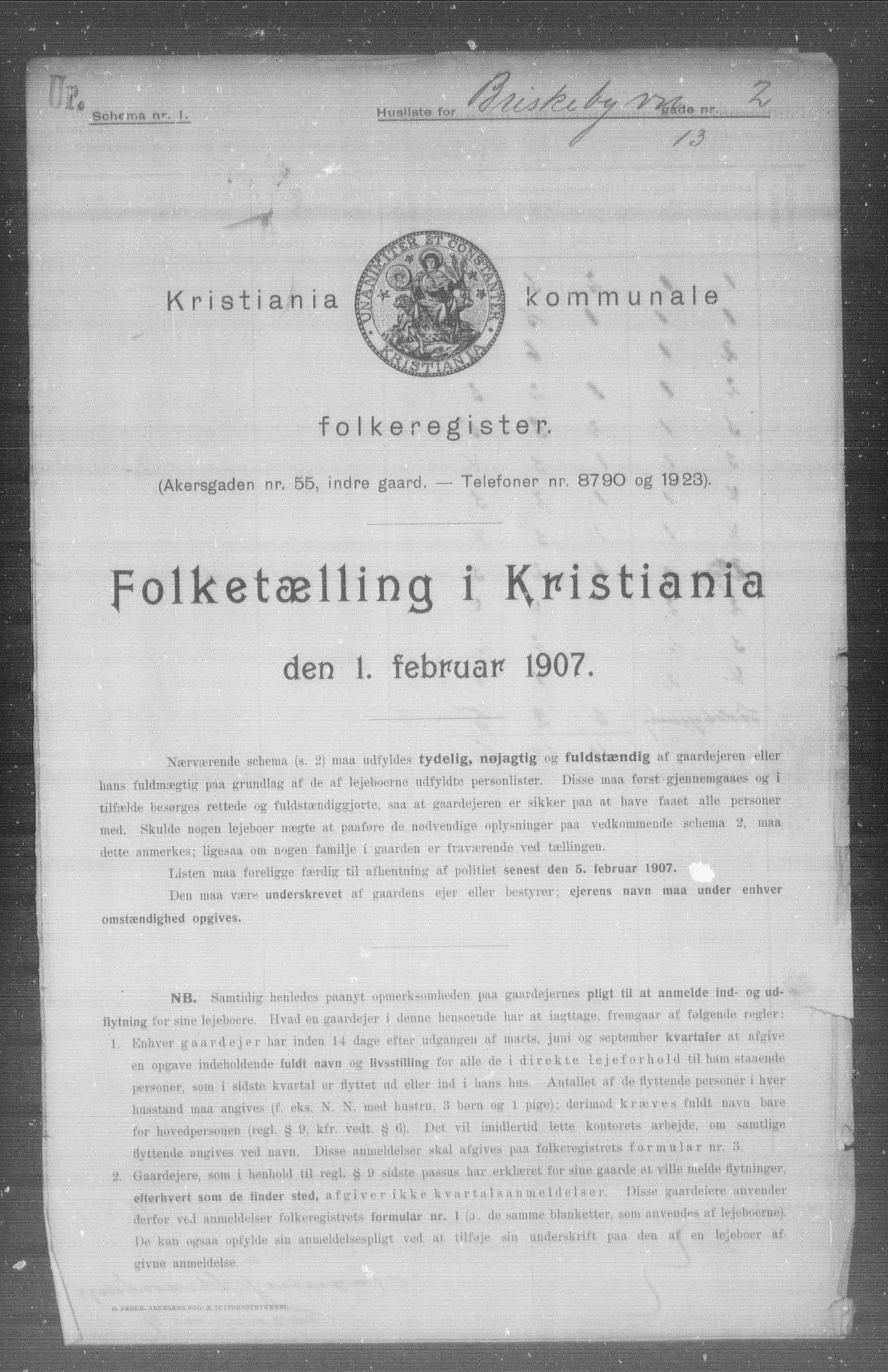 OBA, Kommunal folketelling 1.2.1907 for Kristiania kjøpstad, 1907, s. 4709