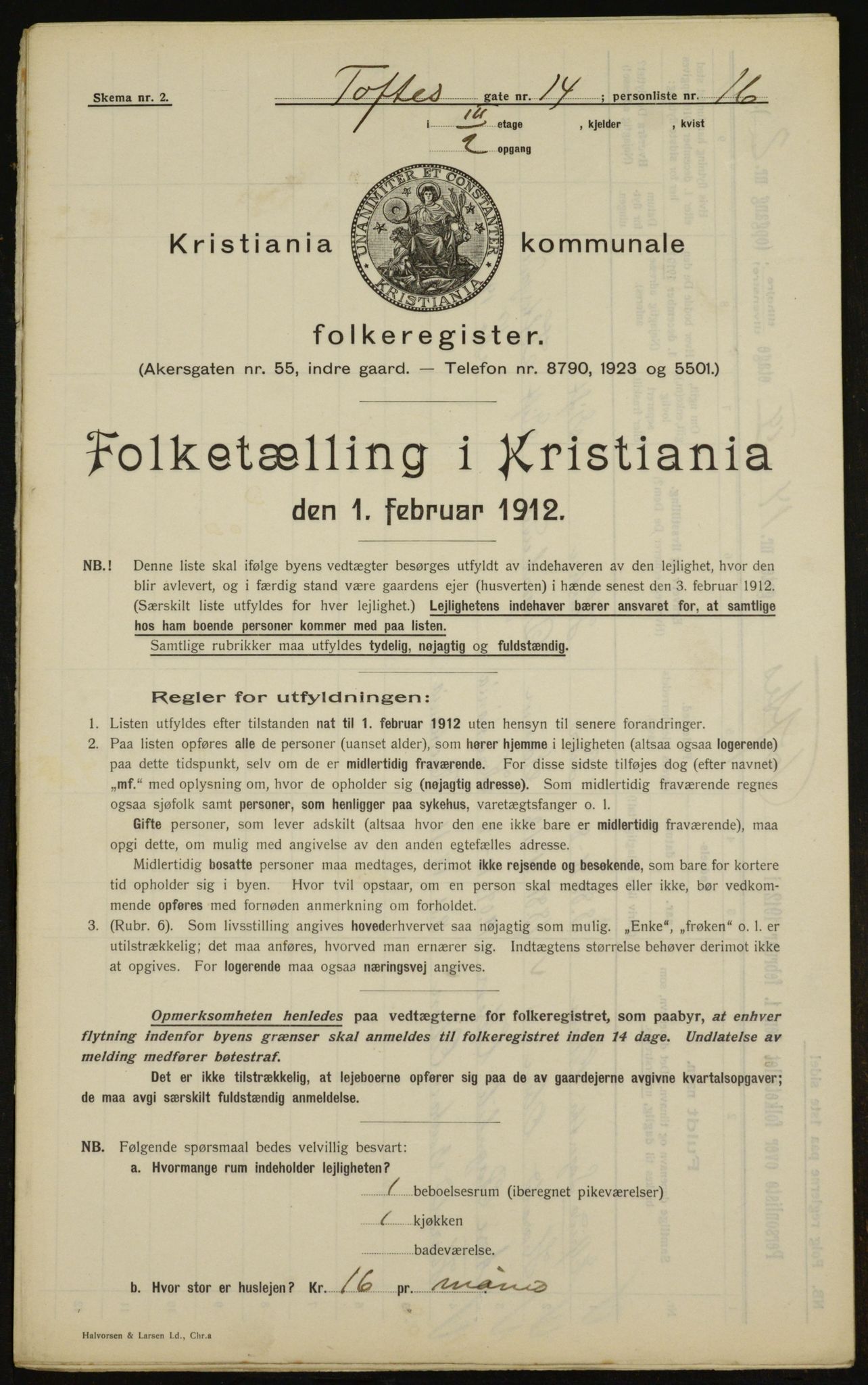 OBA, Kommunal folketelling 1.2.1912 for Kristiania, 1912, s. 111533