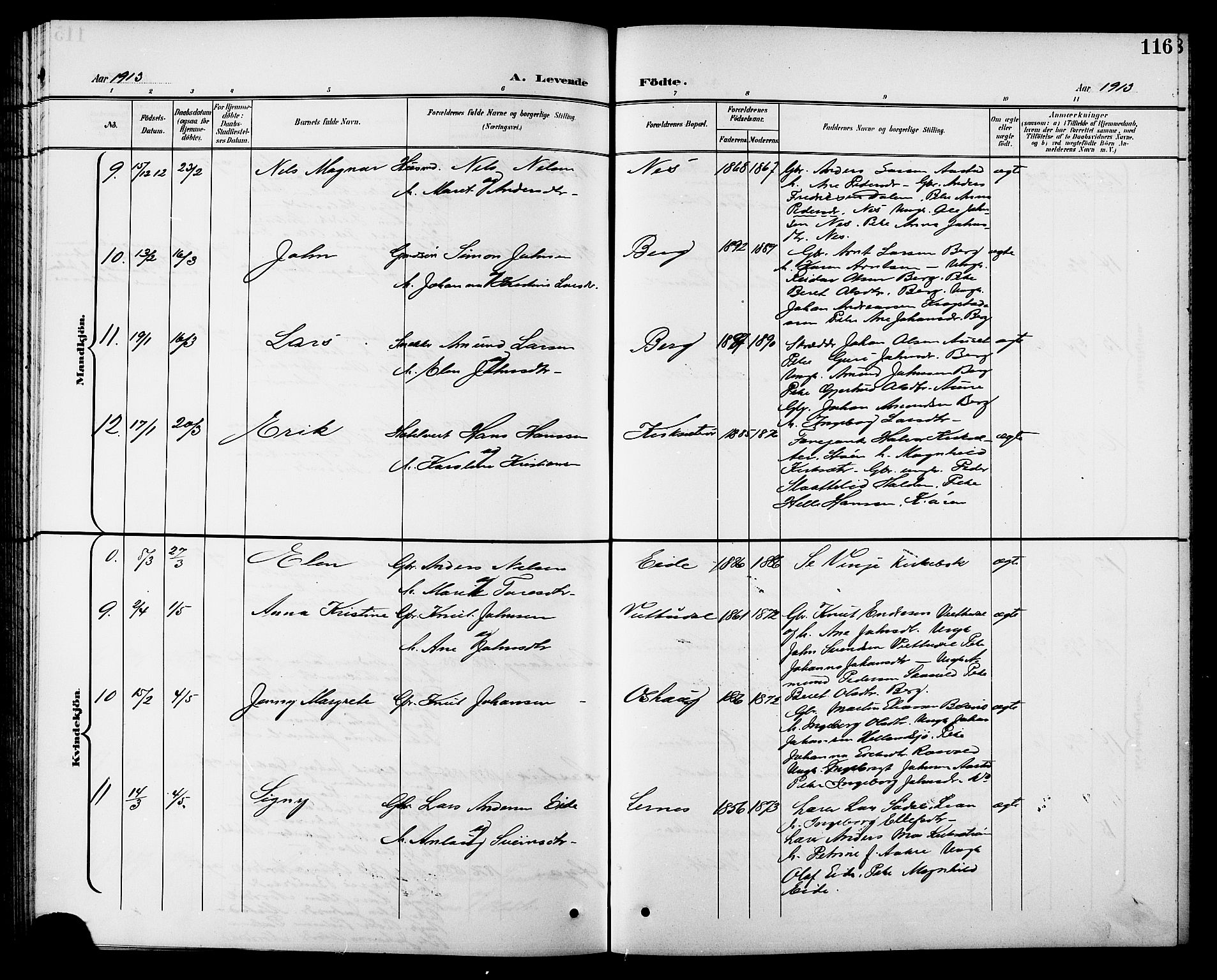 Ministerialprotokoller, klokkerbøker og fødselsregistre - Sør-Trøndelag, SAT/A-1456/630/L0505: Klokkerbok nr. 630C03, 1899-1914, s. 116