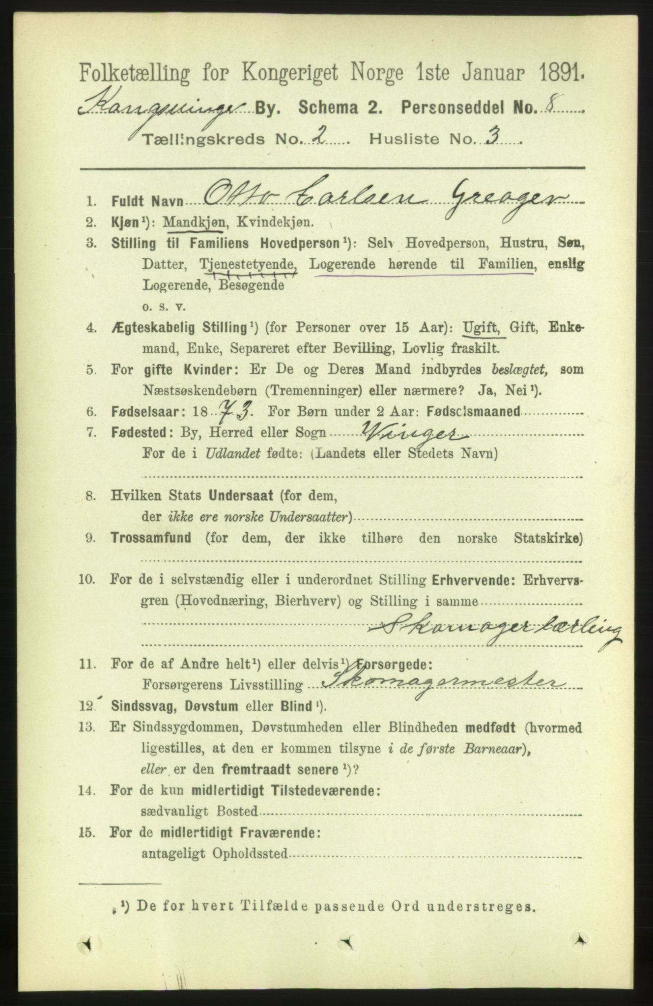RA, Folketelling 1891 for 0402 Kongsvinger kjøpstad, 1891, s. 806