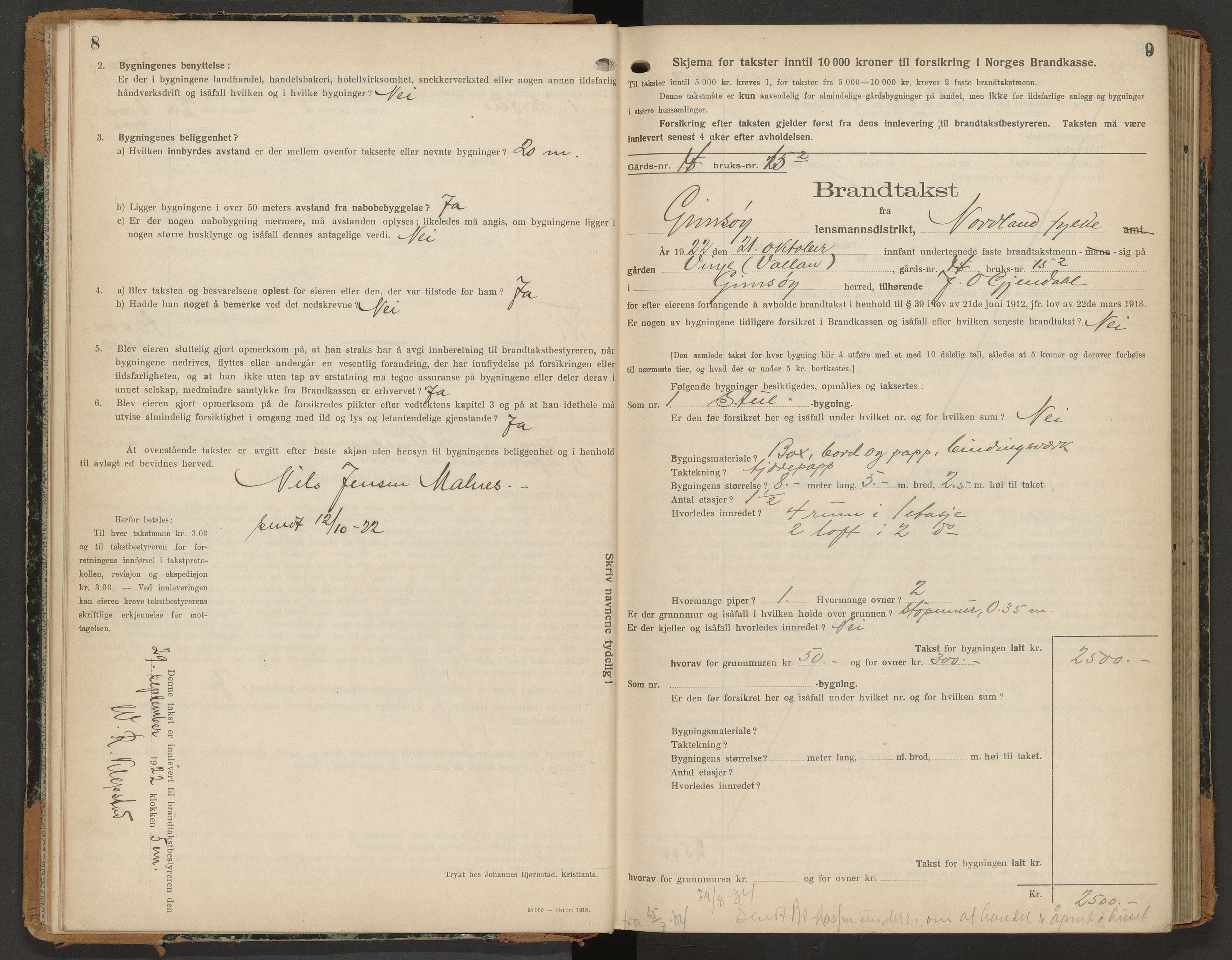 Norges Brannkasse Gimsøy og Valberg, AV/SAT-A-5588/Fb/L0002: Branntakstprotokoll, 1922-1929