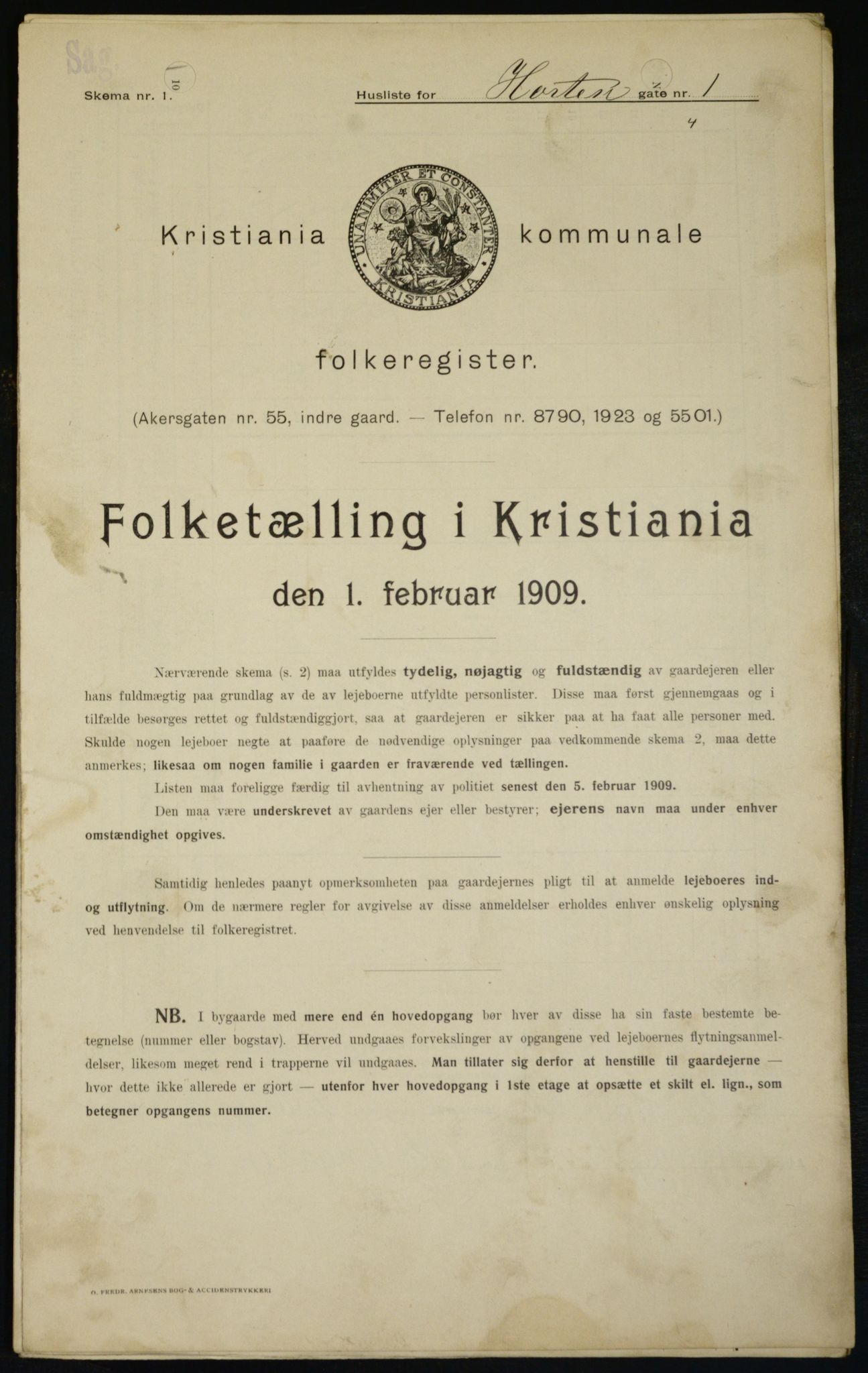 OBA, Kommunal folketelling 1.2.1909 for Kristiania kjøpstad, 1909, s. 37537