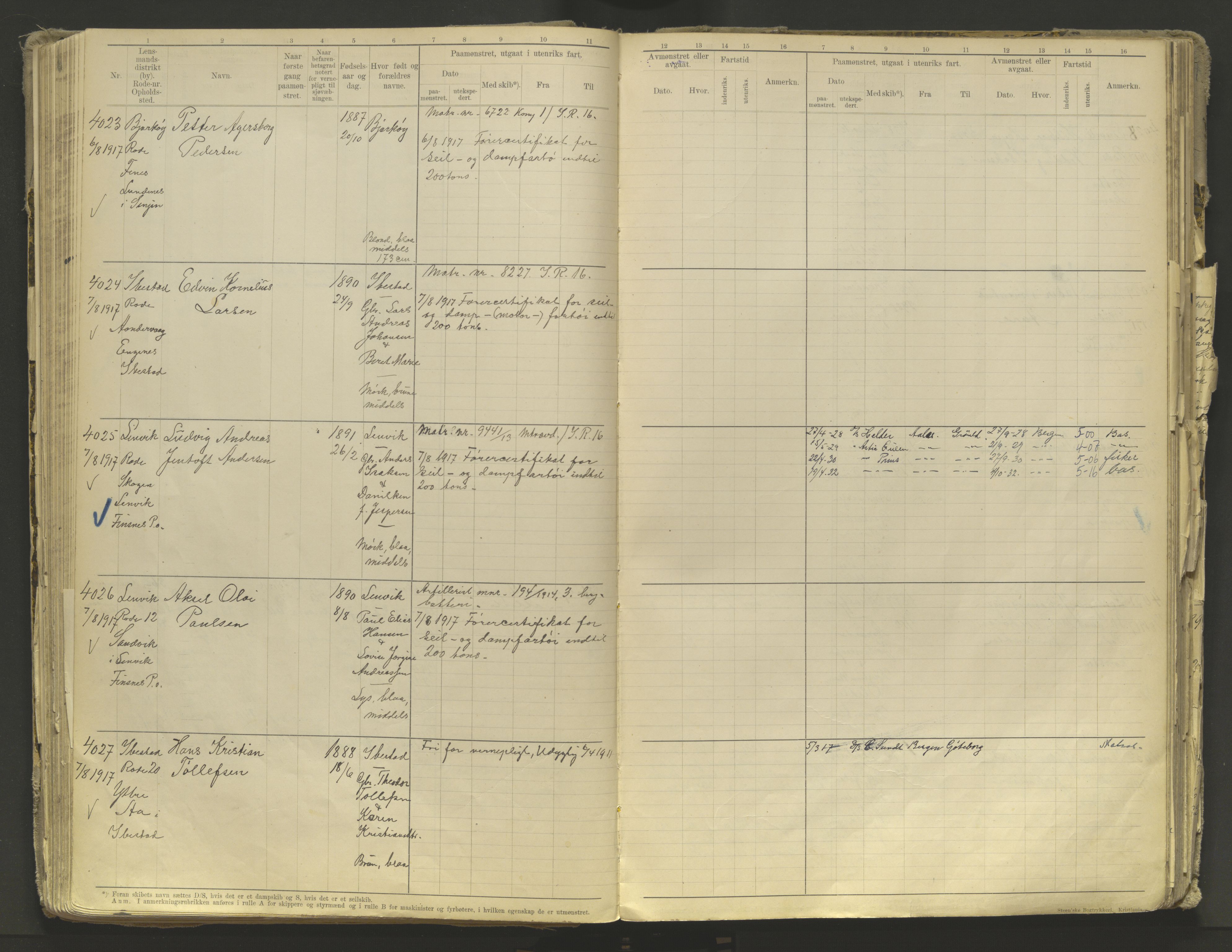 Tromsø sjømannskontor/innrullerings-/mønstringsdistrikt, AV/SATØ-S-0243/F/Fb/L0010: Annotasjonsrulle. Defekt: løs innbinding. Nr. 3519-4972, 1916-1920