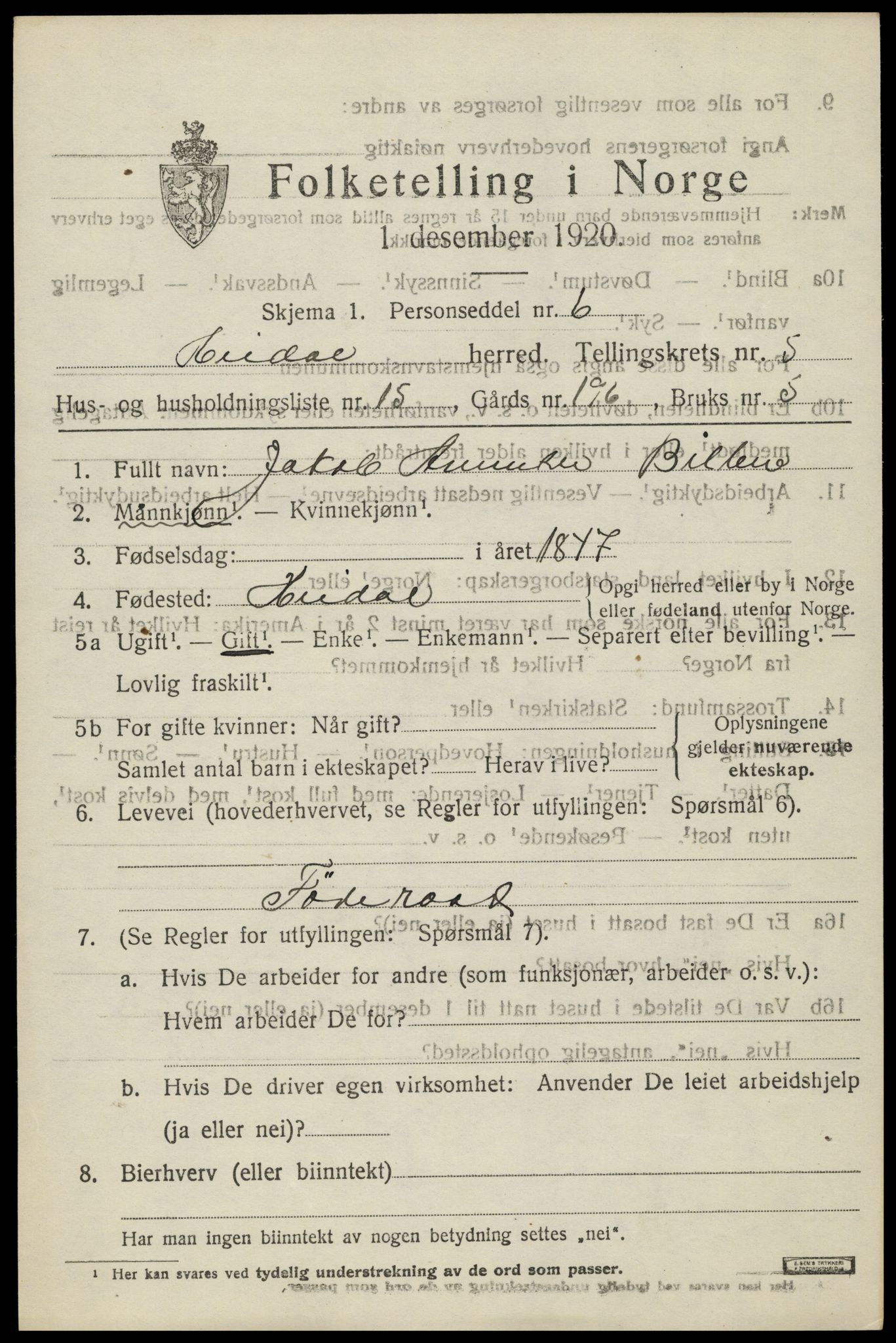 SAH, Folketelling 1920 for 0516 Heidal herred, 1920, s. 2546