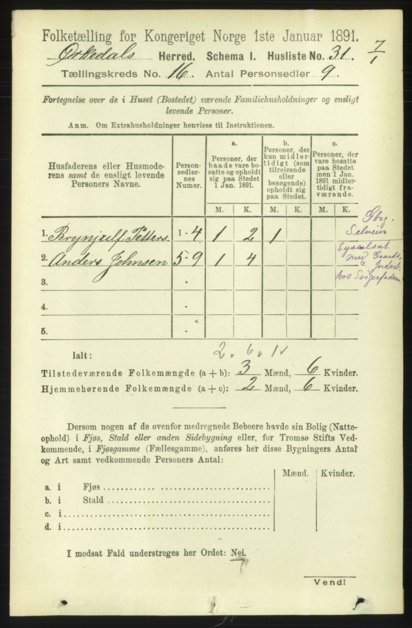 RA, Folketelling 1891 for 1638 Orkdal herred, 1891, s. 7148