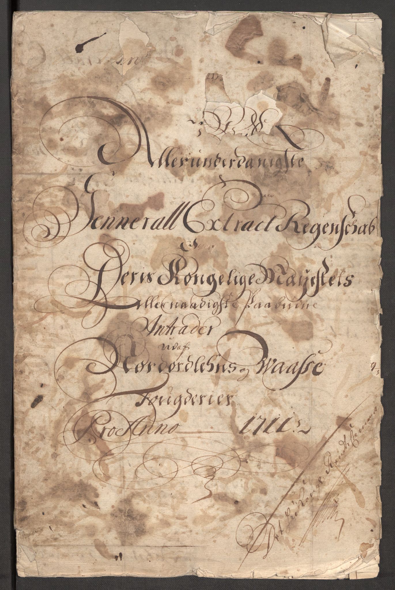 Rentekammeret inntil 1814, Reviderte regnskaper, Fogderegnskap, RA/EA-4092/R51/L3192: Fogderegnskap Nordhordland og Voss, 1711, s. 3