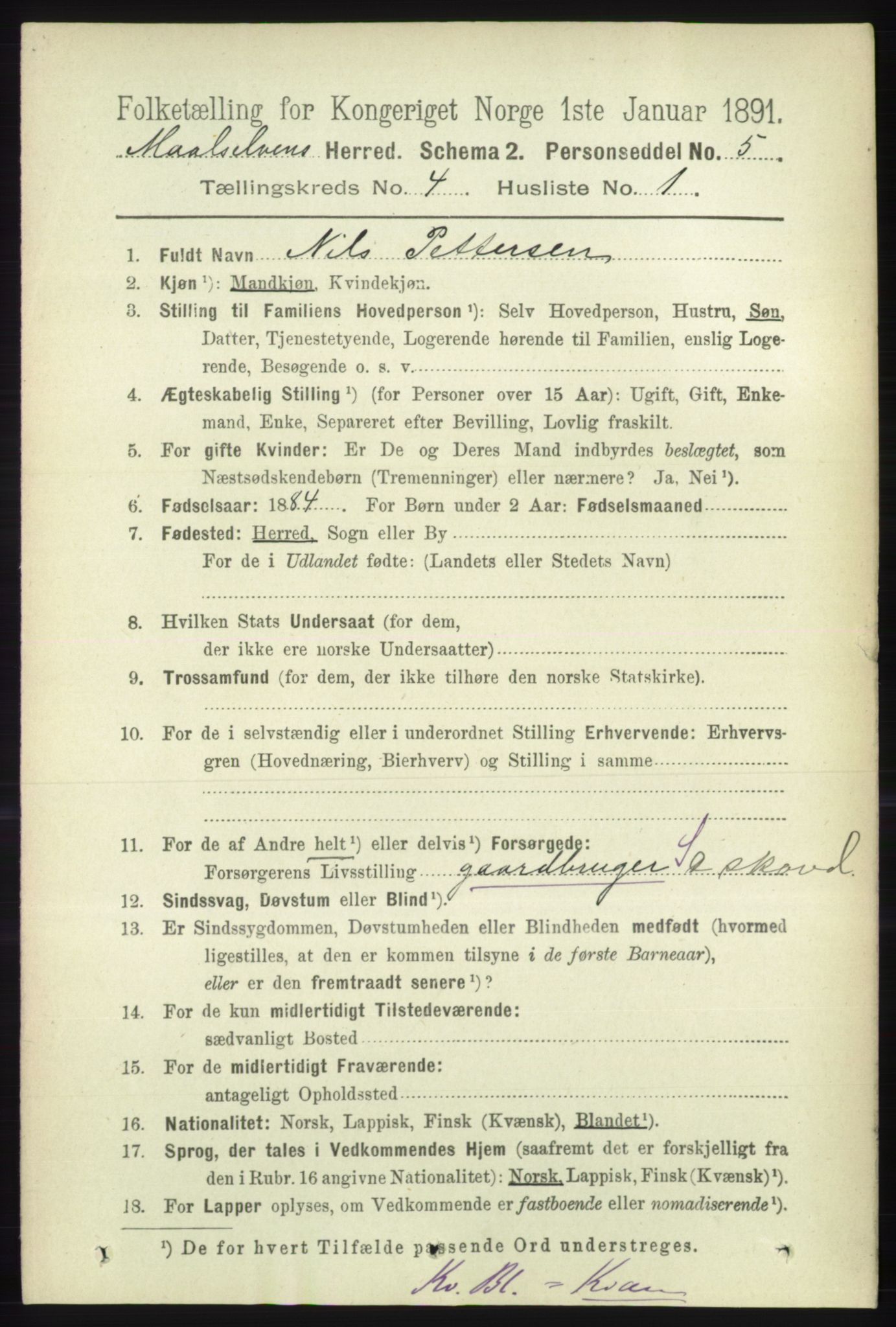 RA, Folketelling 1891 for 1924 Målselv herred, 1891, s. 1081
