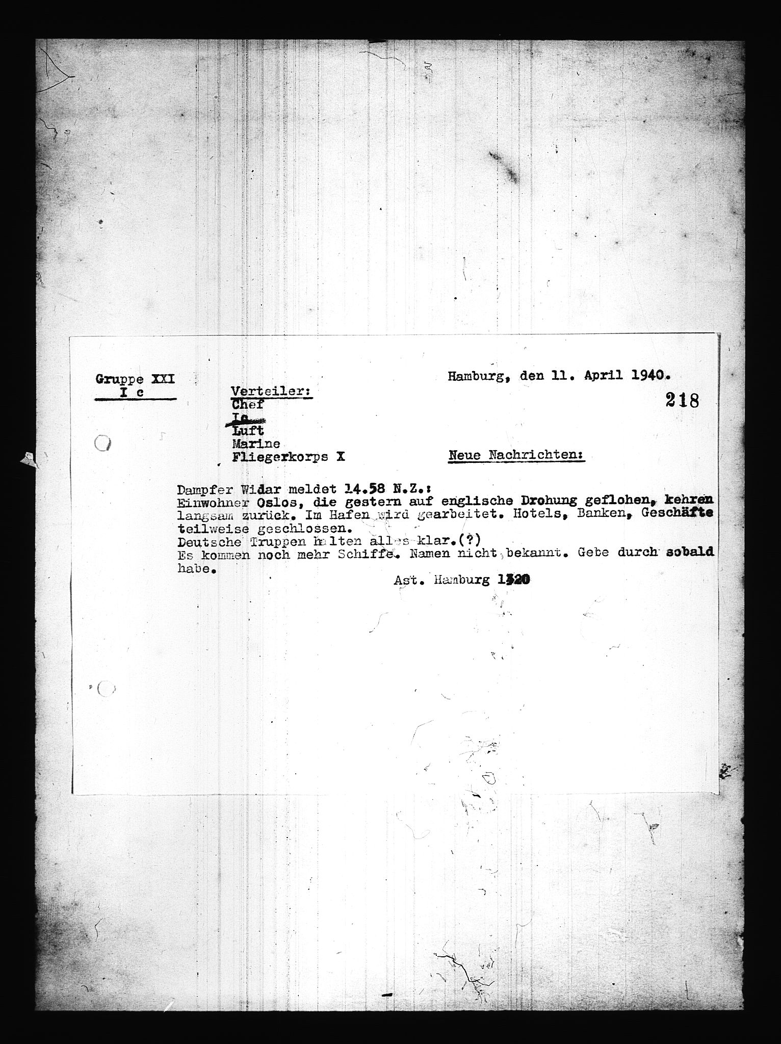 Documents Section, AV/RA-RAFA-2200/V/L0085: Amerikansk mikrofilm "Captured German Documents".
Box No. 724.  FKA jnr. 615/1954., 1940-1941, s. 34