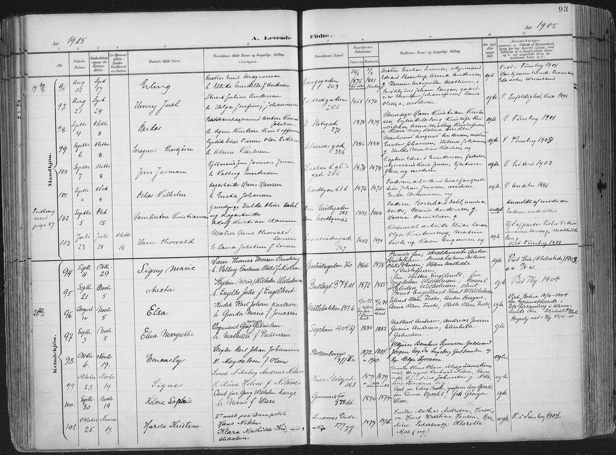 Tønsberg kirkebøker, AV/SAKO-A-330/F/Fa/L0014: Ministerialbok nr. I 14, 1900-1913, s. 93