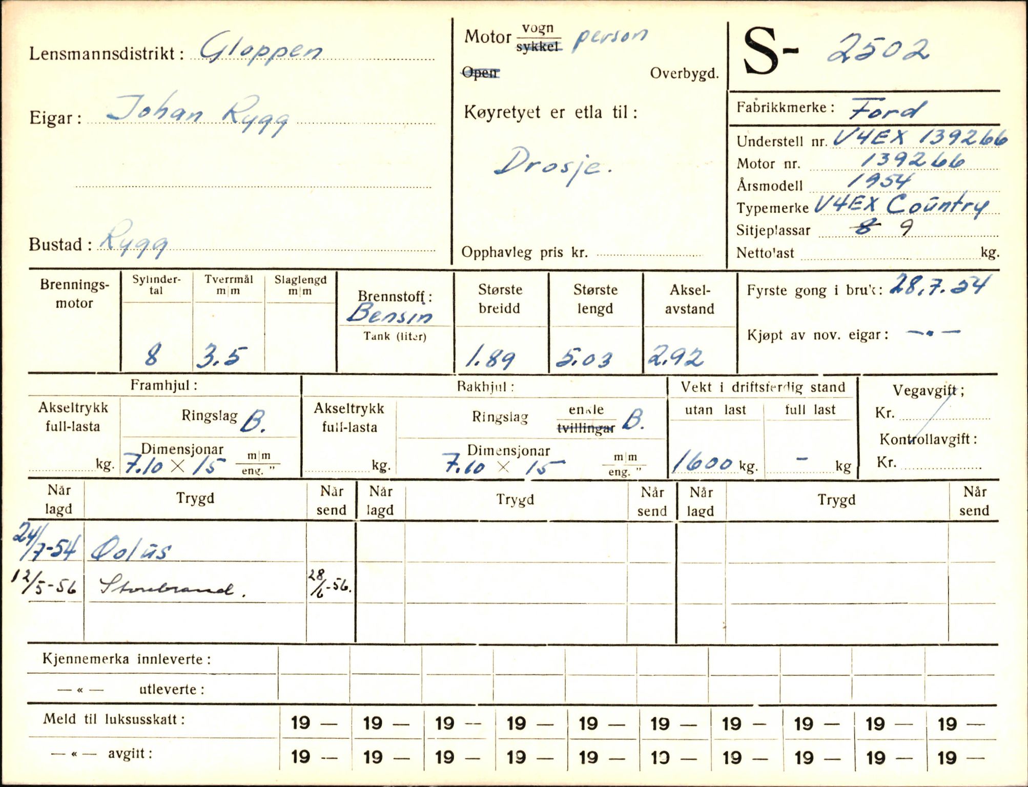 Statens vegvesen, Sogn og Fjordane vegkontor, AV/SAB-A-5301/4/F/L0004: Registerkort utmeldte Fjordane S2500-2700, S7200-7899, 1930-1961, s. 3
