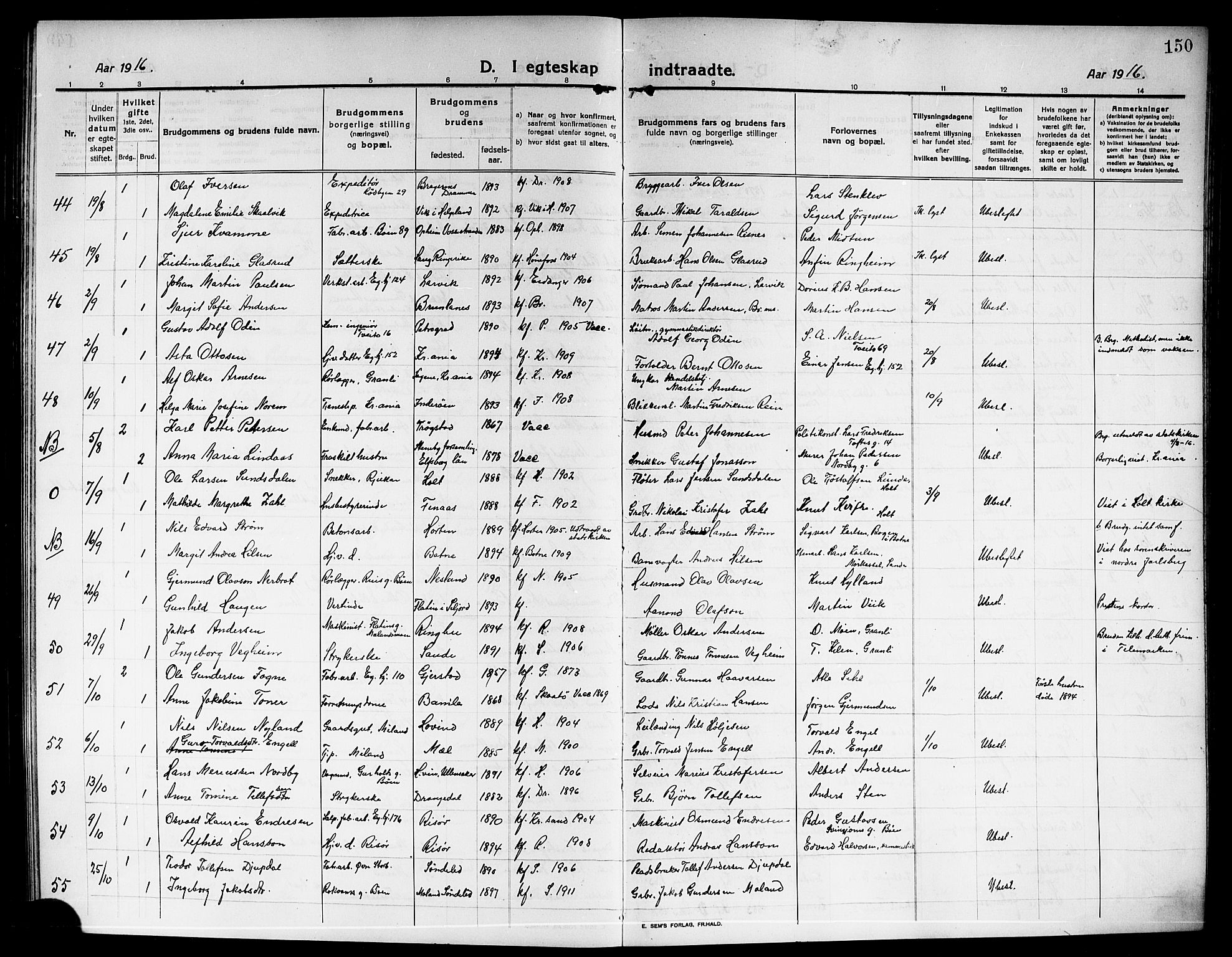 Rjukan kirkebøker, AV/SAKO-A-294/G/Ga/L0002: Klokkerbok nr. 2, 1913-1920, s. 150