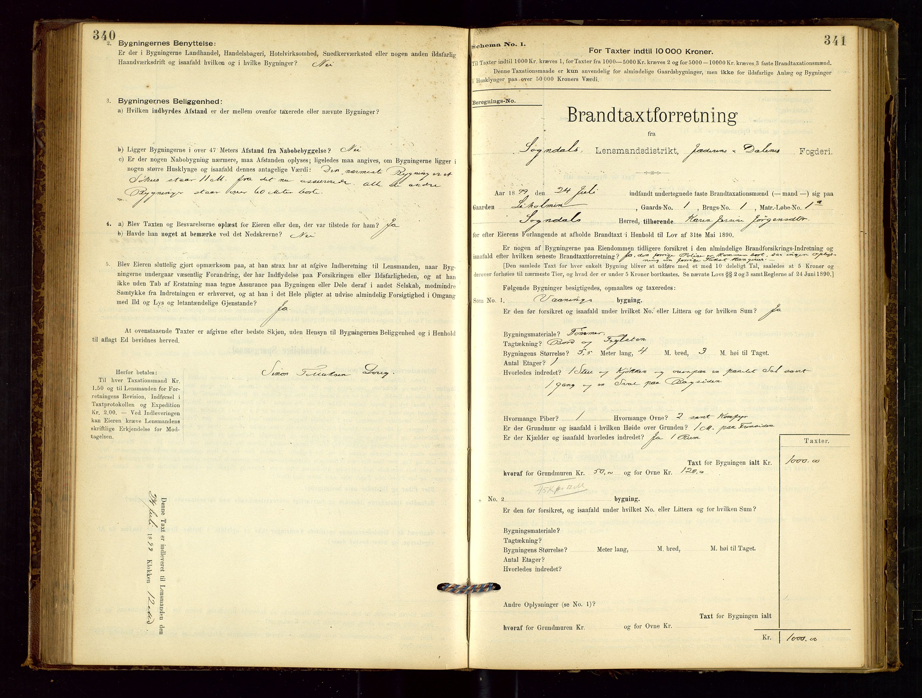 Sokndal lensmannskontor, AV/SAST-A-100417/Gob/L0001: "Brandtaxt-Protokol", 1895-1902, s. 340-341