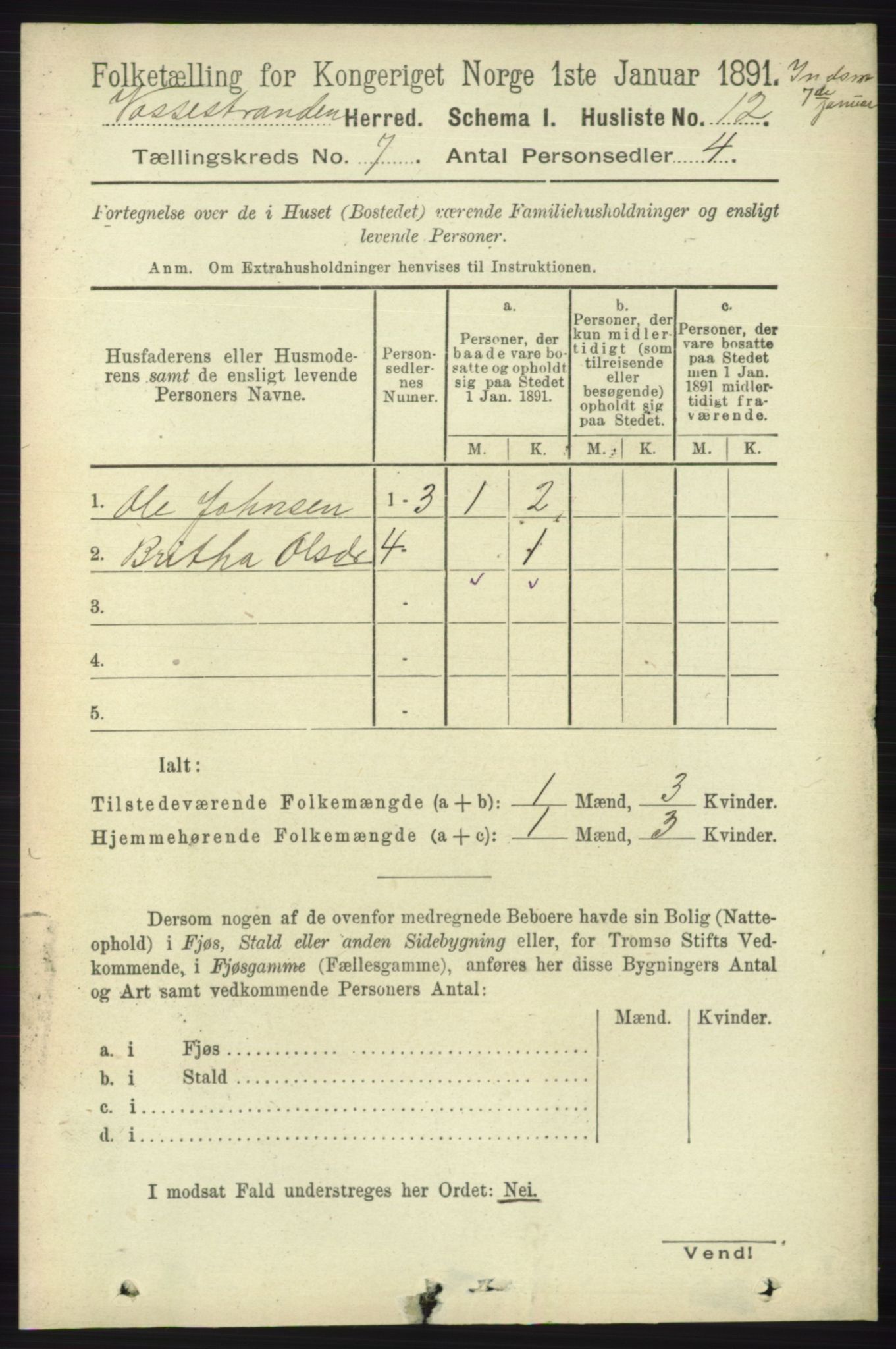 RA, Folketelling 1891 for 1236 Vossestrand herred, 1891, s. 2324