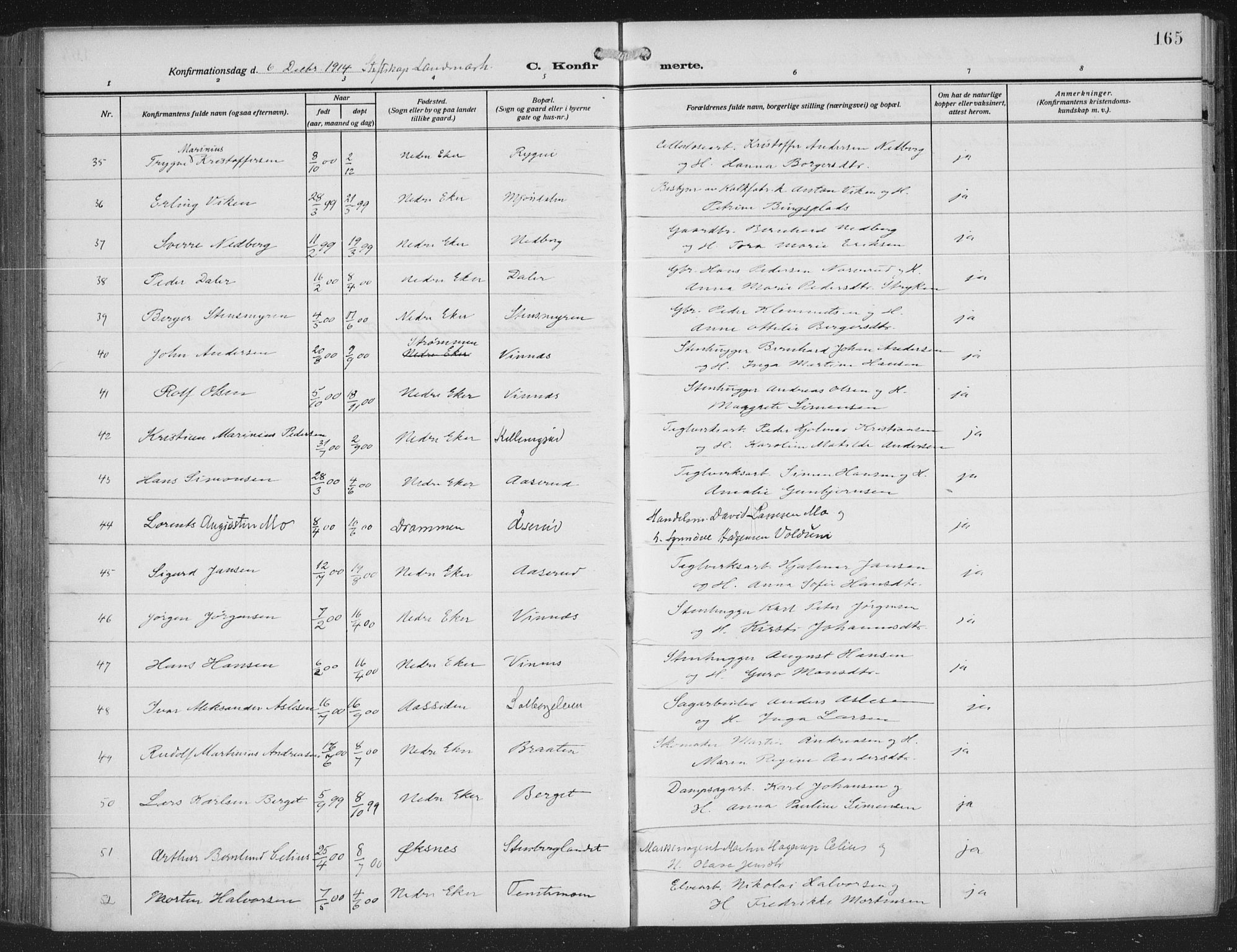 Nedre Eiker kirkebøker, AV/SAKO-A-612/F/Fa/L0007: Ministerialbok nr. 7, 1912-1918, s. 165