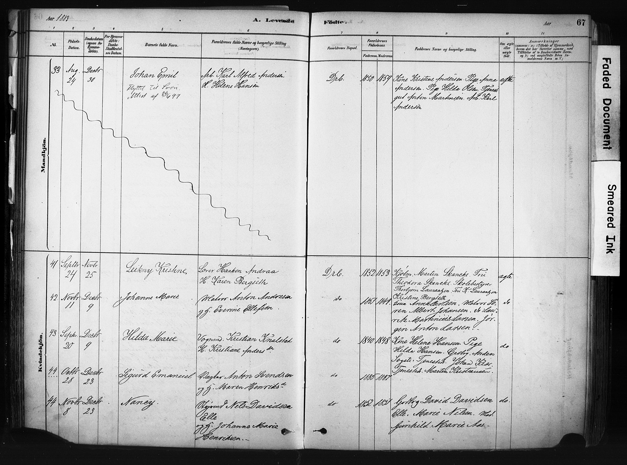 Drøbak prestekontor Kirkebøker, AV/SAO-A-10142a/F/Fb/L0001: Ministerialbok nr. II 1, 1878-1891, s. 67