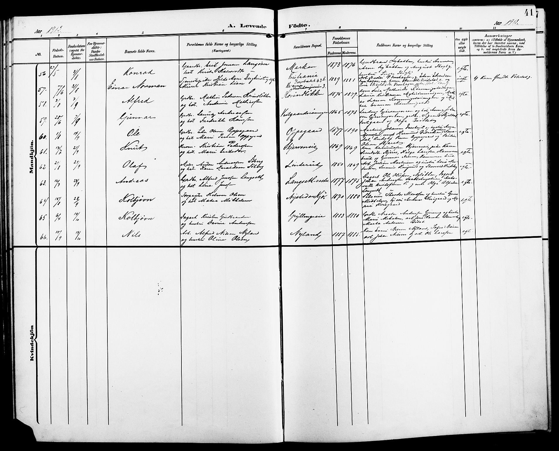 Løten prestekontor, AV/SAH-PREST-022/L/La/L0007: Klokkerbok nr. 7, 1910-1919, s. 41