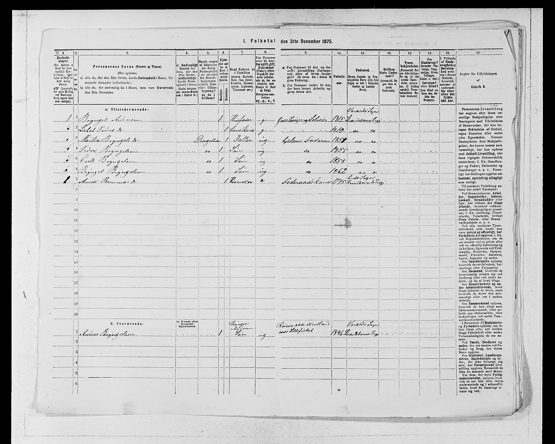 SAB, Folketelling 1875 for 1226P Strandebarm prestegjeld, 1875, s. 539