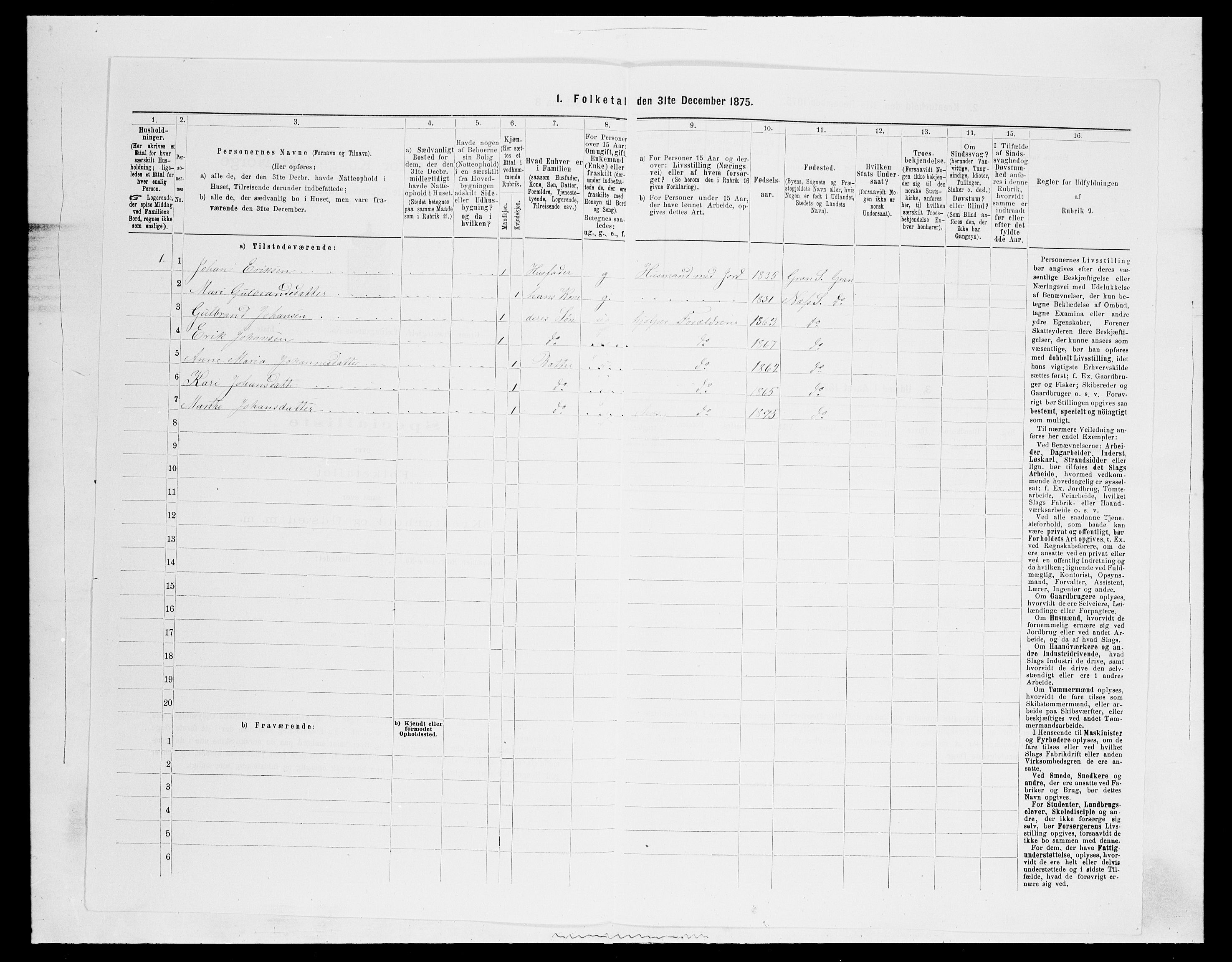 SAH, Folketelling 1875 for 0534P Gran prestegjeld, 1875, s. 443