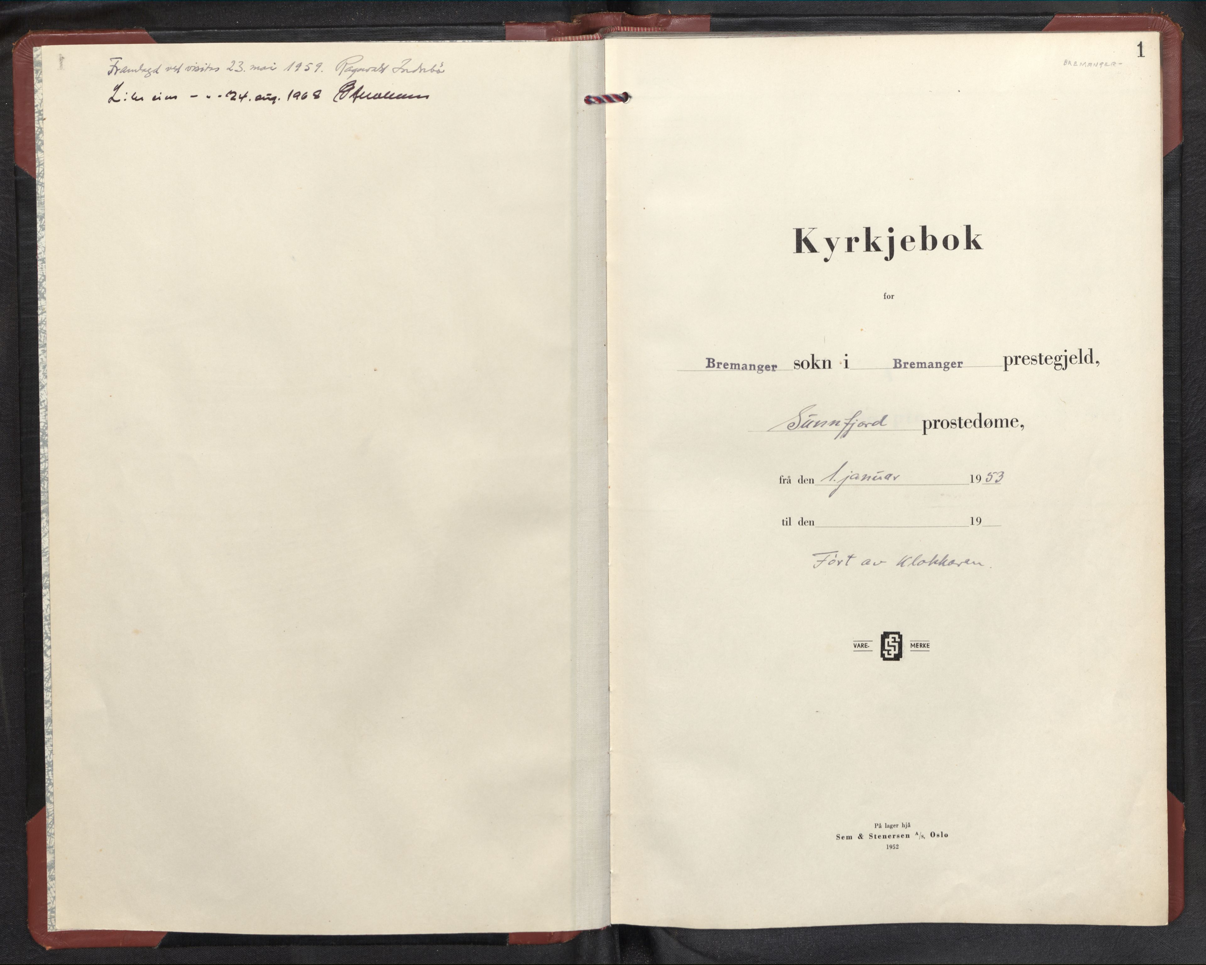 Bremanger sokneprestembete, AV/SAB-A-82201/H/Hab/Habc/L0004: Klokkerbok nr. C 4, 1953-1970, s. 0b-1a