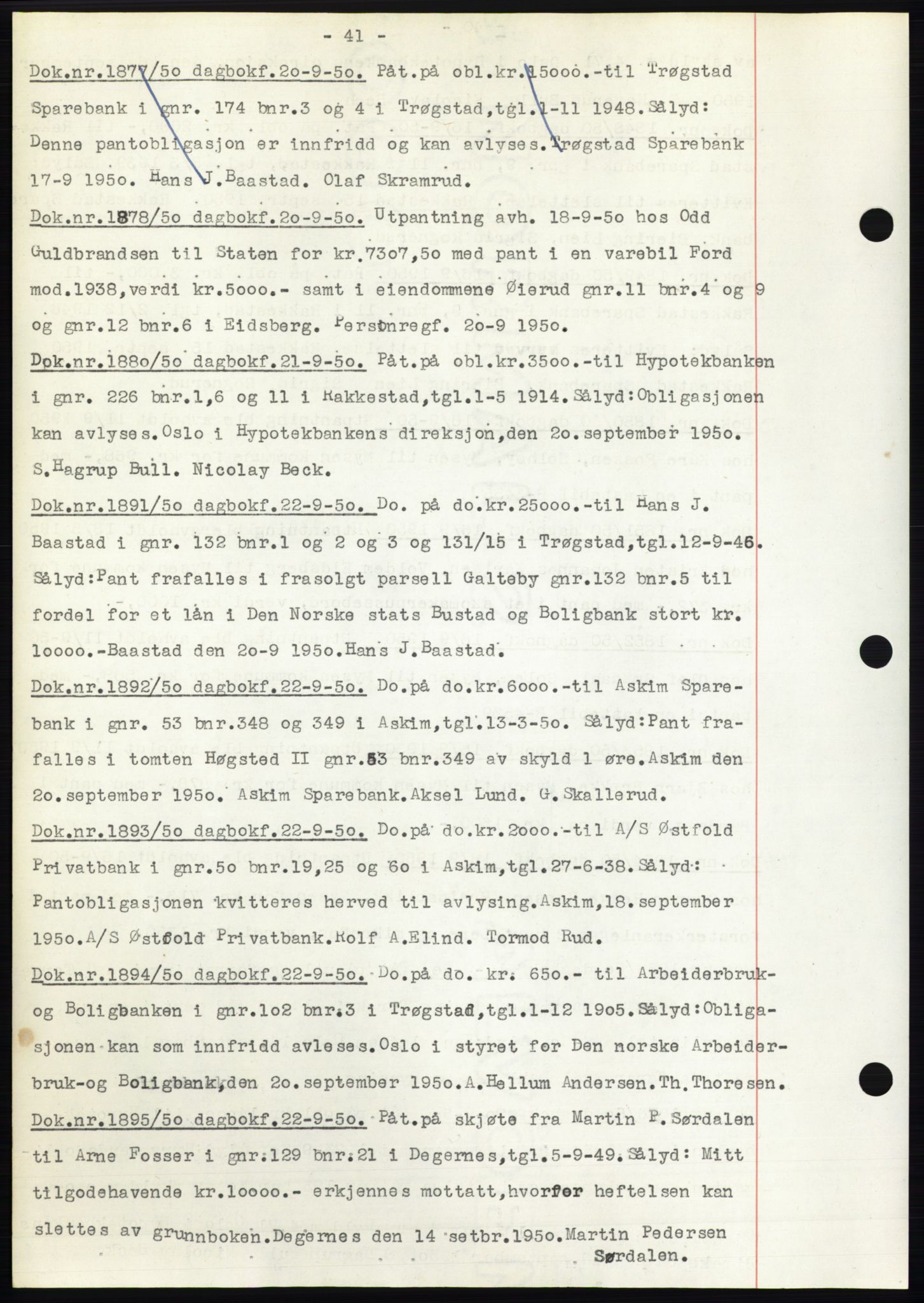 Rakkestad sorenskriveri, SAO/A-10686/G/Gb/Gba/Gbac/L0012: Pantebok nr. B1-4 og B16-20, 1949-1950, Dagboknr: 1877/1950