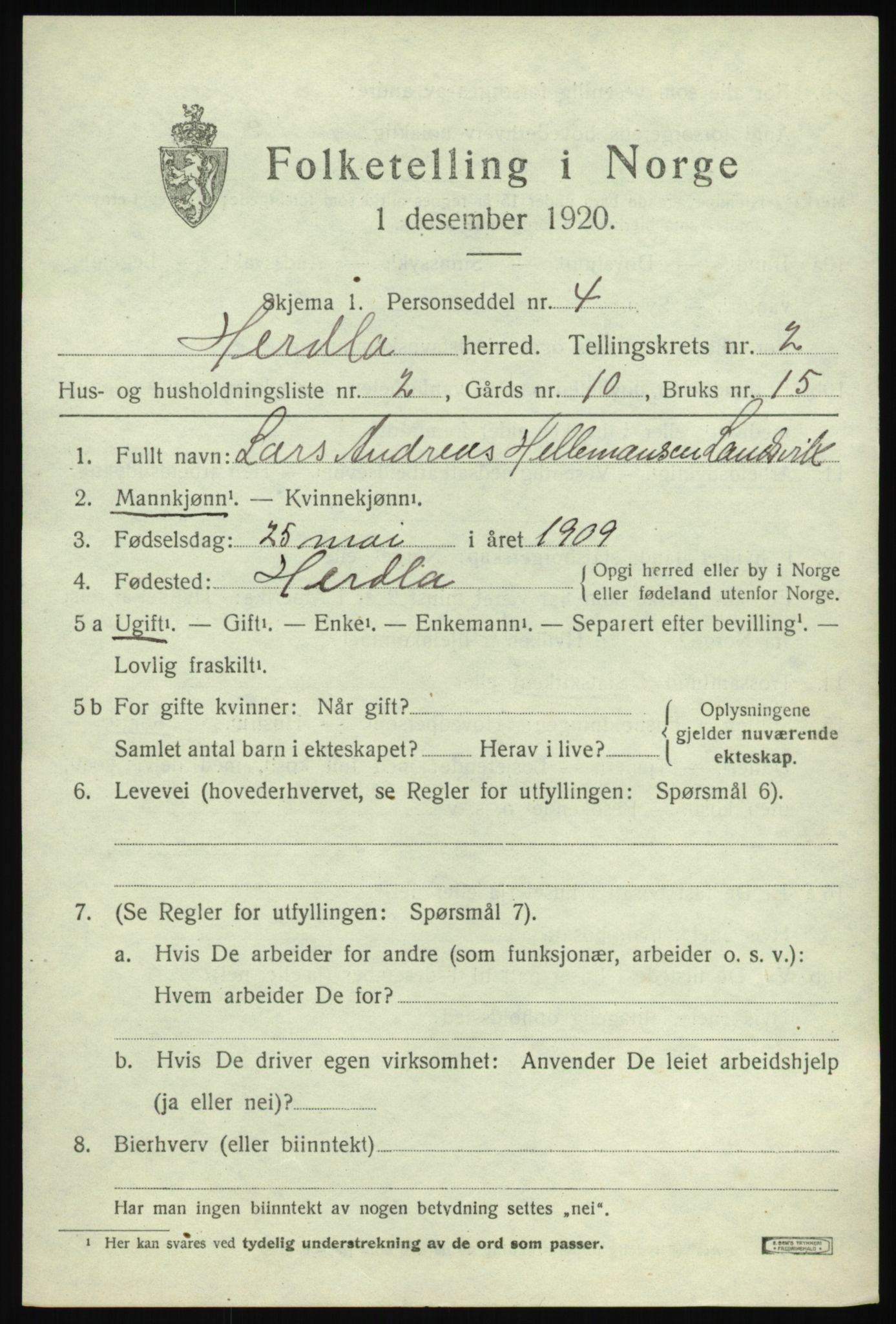 SAB, Folketelling 1920 for 1258 Herdla herred, 1920, s. 2403