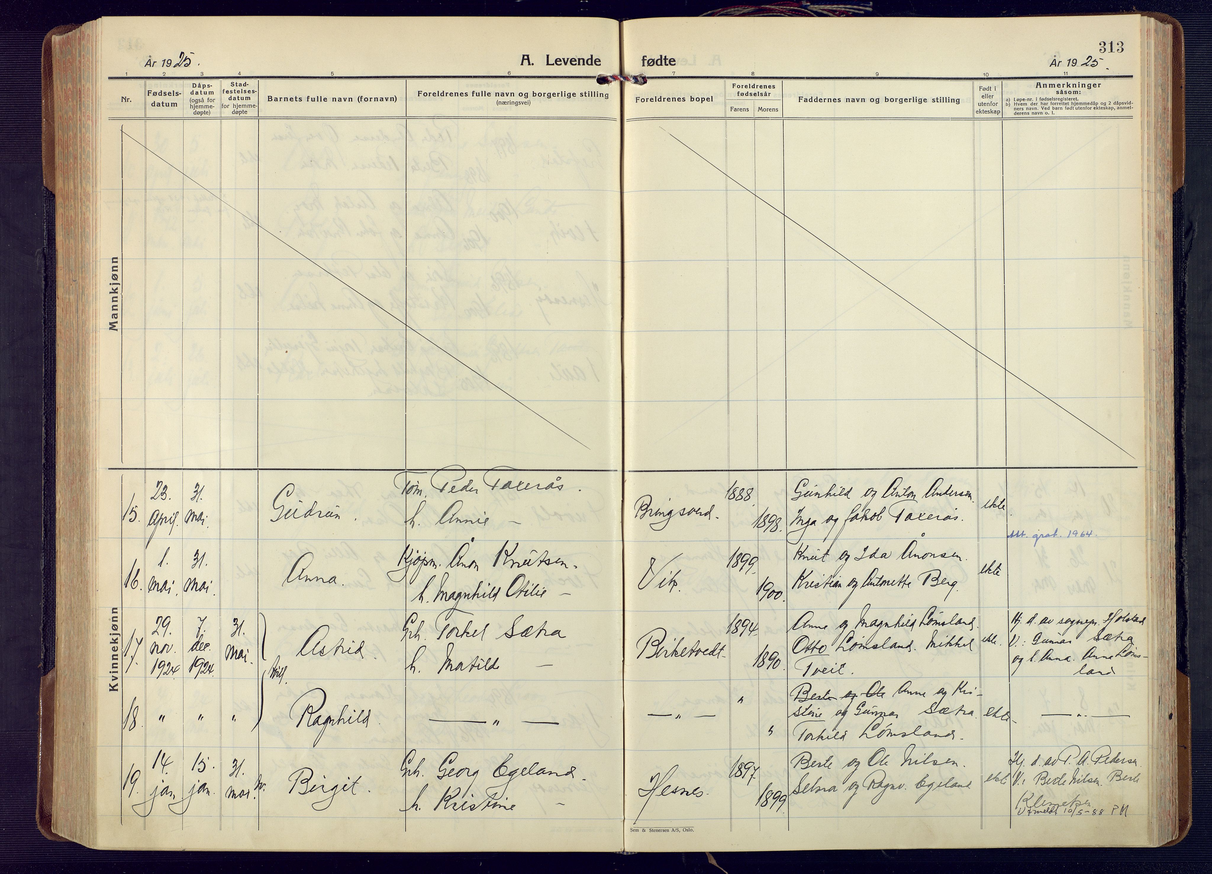 Fjære sokneprestkontor, AV/SAK-1111-0011/F/Fa/L0004: Ministerialbok nr. A 4, 1902-1925, s. 313