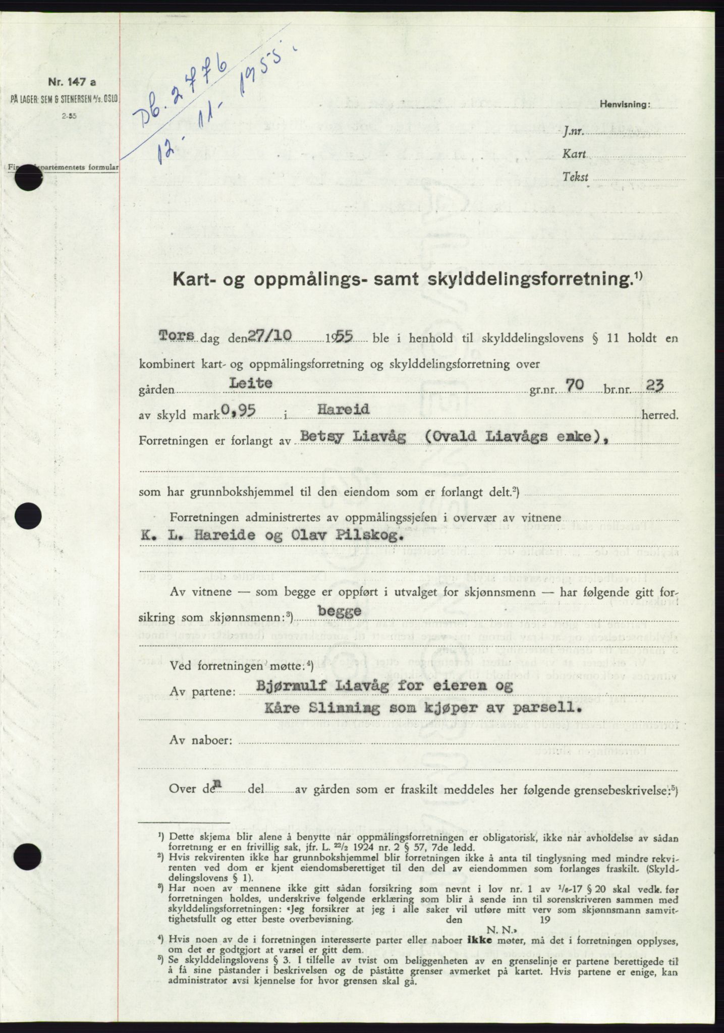 Søre Sunnmøre sorenskriveri, SAT/A-4122/1/2/2C/L0102: Pantebok nr. 28A, 1955-1956, Dagboknr: 2776/1955