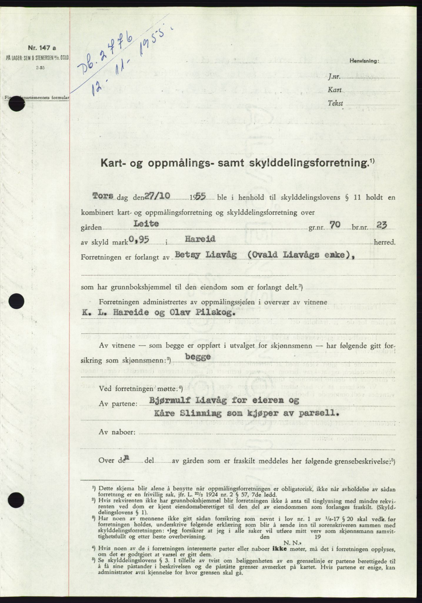 Søre Sunnmøre sorenskriveri, AV/SAT-A-4122/1/2/2C/L0102: Pantebok nr. 28A, 1955-1956, Dagboknr: 2776/1955