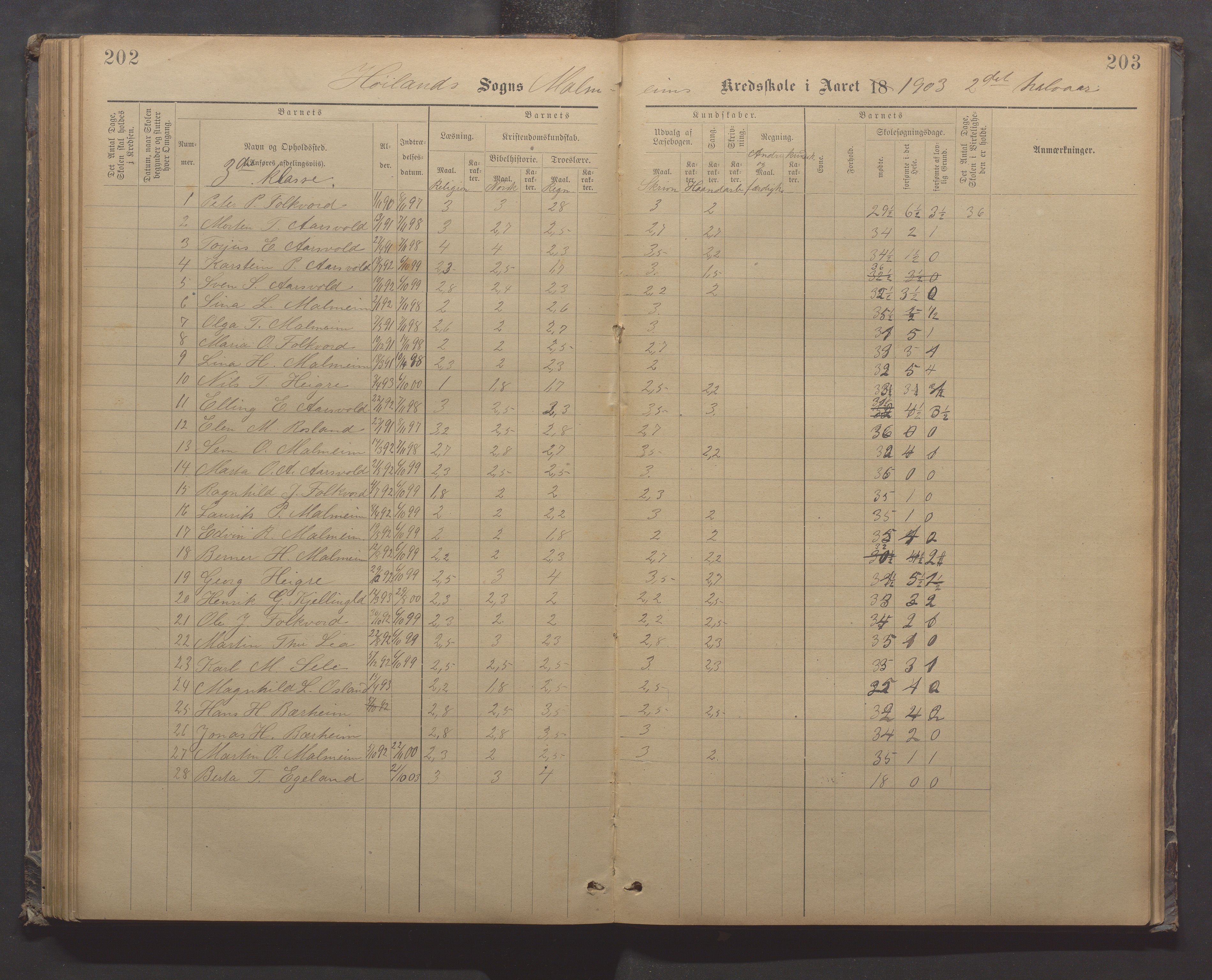 Høyland kommune - Malmheim skole, IKAR/K-100082/F/L0002: Skoleprotokoll, 1889-1909, s. 202-203