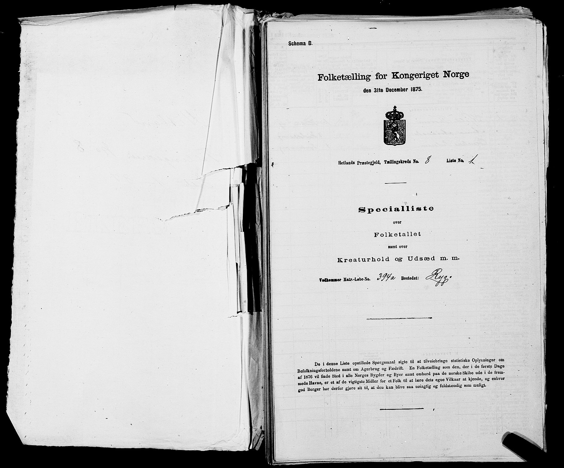 SAST, Folketelling 1875 for 1126P Hetland prestegjeld, 1875, s. 1578