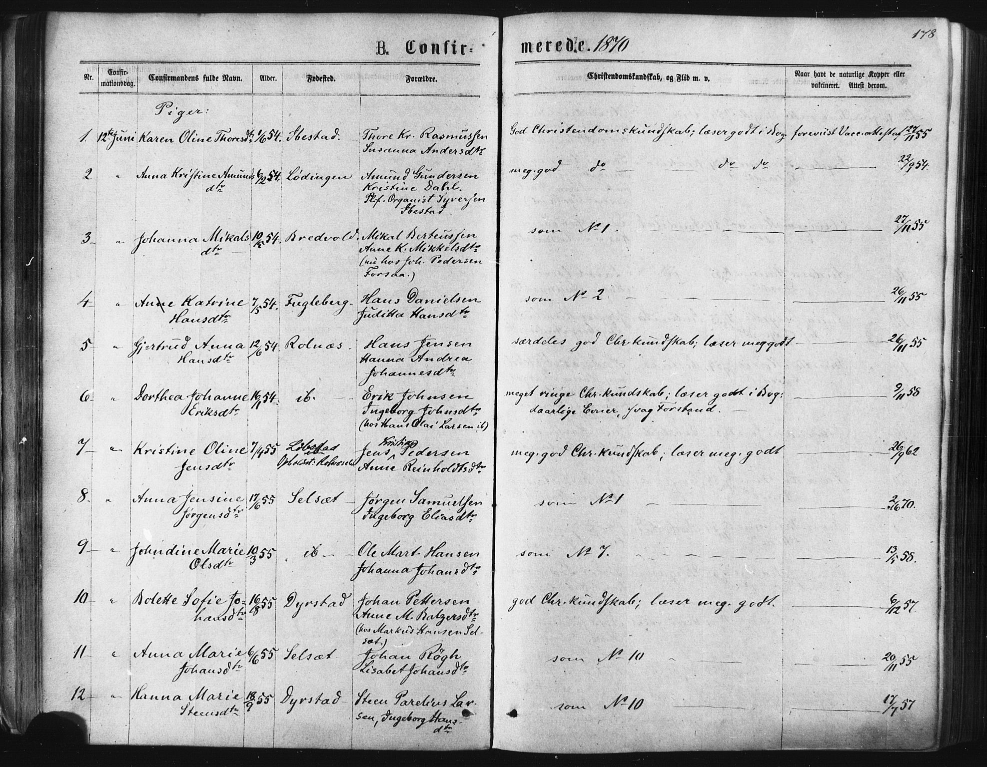 Ibestad sokneprestembete, AV/SATØ-S-0077/H/Ha/Haa/L0010kirke: Ministerialbok nr. 10, 1869-1879, s. 178
