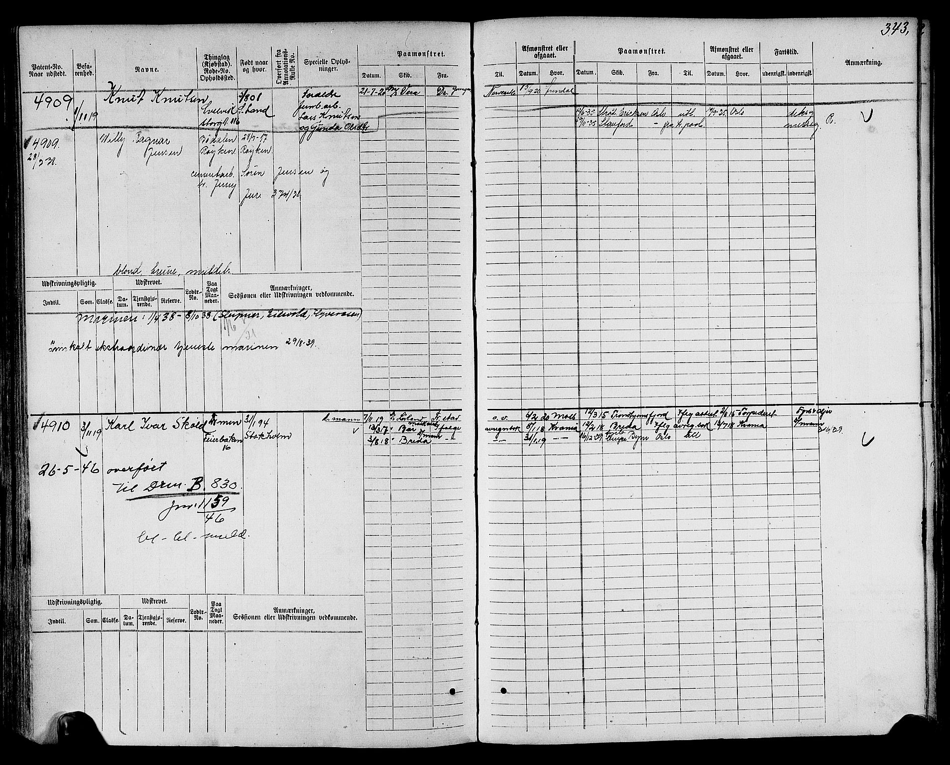 Drammen innrulleringsdistrikt, SAKO/A-781/F/Fc/L0006: Hovedrulle, 1913, s. 194