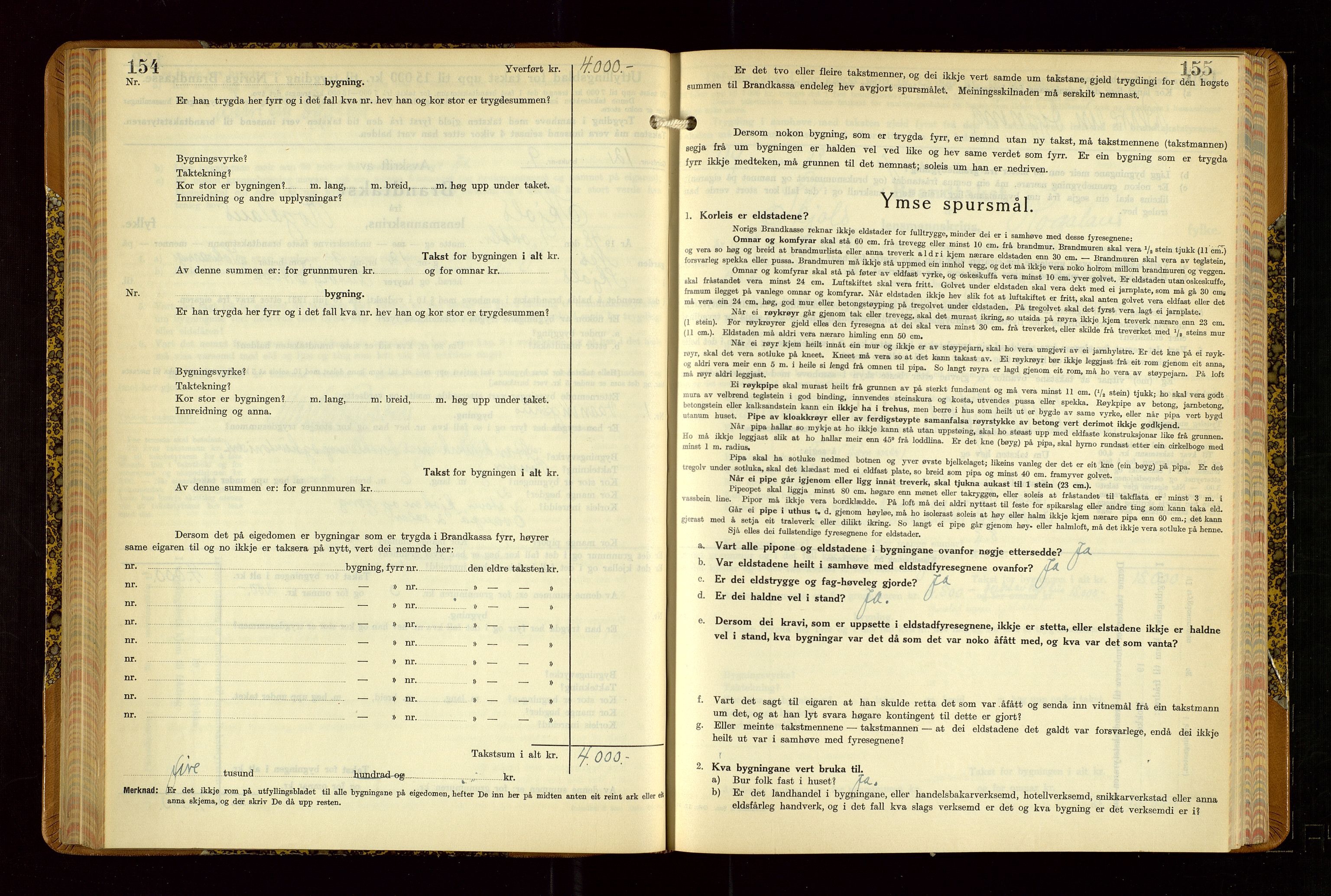 Skjold lensmannskontor, AV/SAST-A-100182/Gob/L0002: "Branntakstbok for Skjold lensmannskrins Rogaland fylke", 1939-1952, s. 154-155