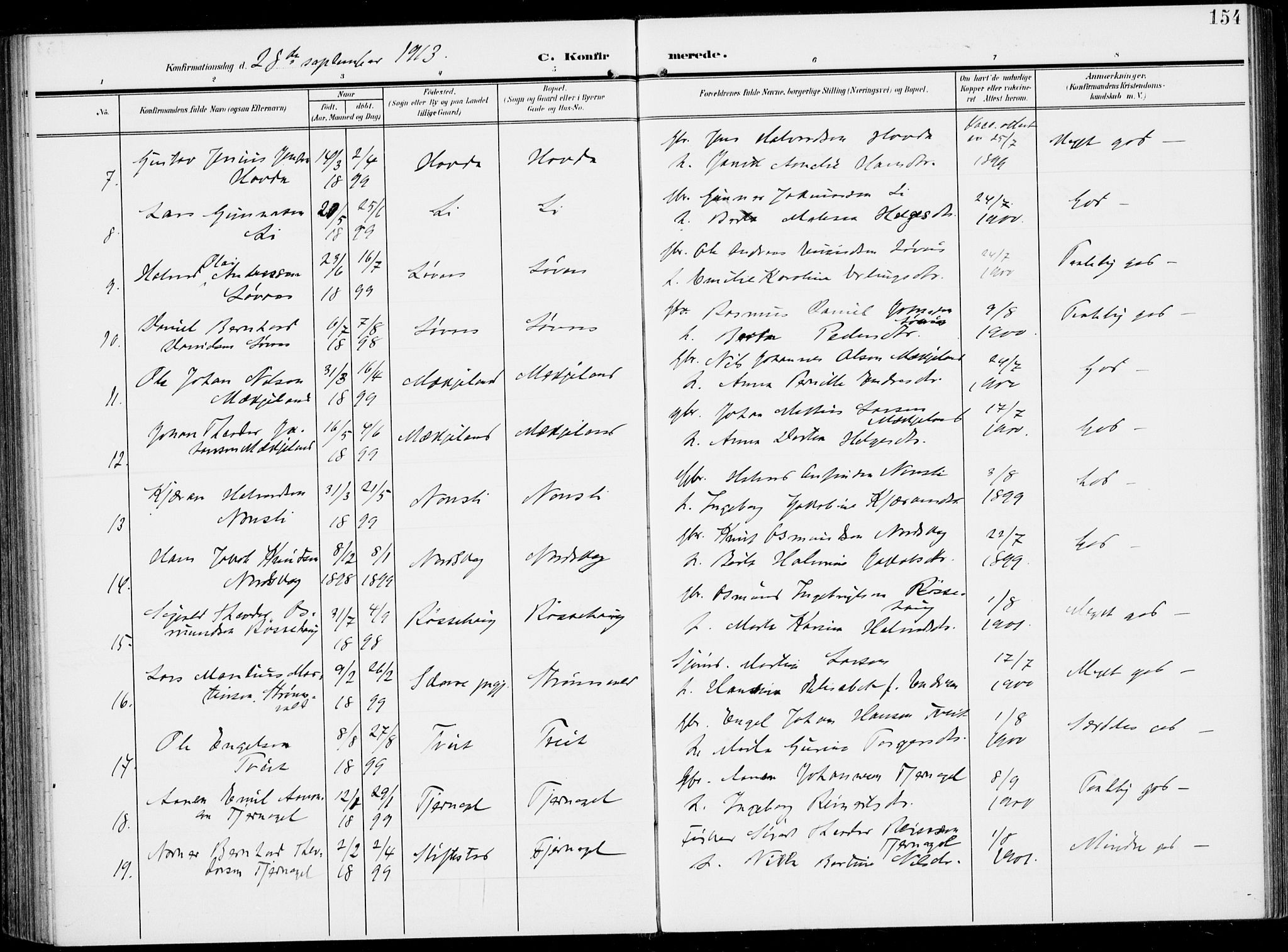 Sveio Sokneprestembete, AV/SAB-A-78501/H/Haa: Ministerialbok nr. B  4, 1906-1919, s. 154