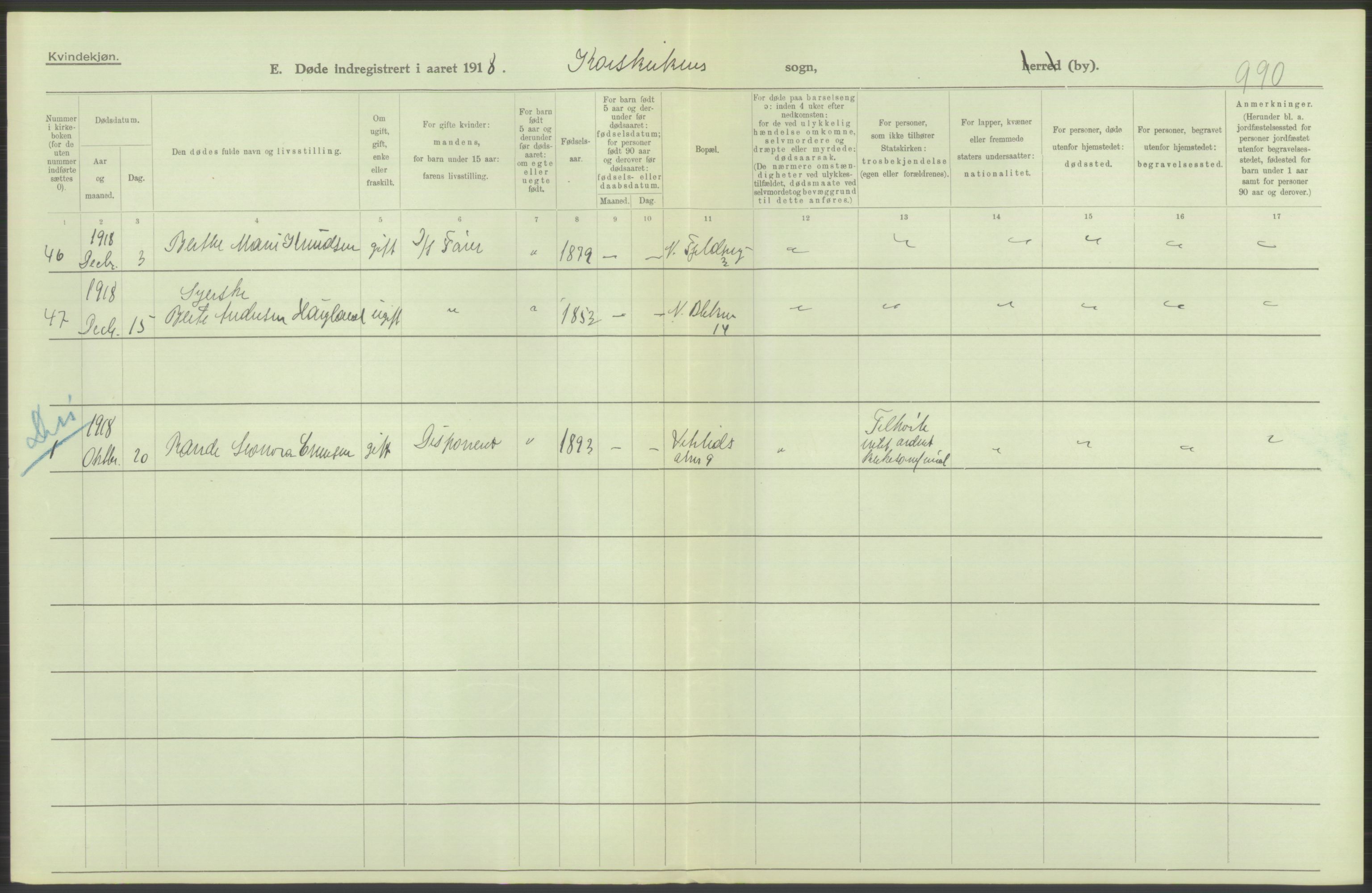 Statistisk sentralbyrå, Sosiodemografiske emner, Befolkning, RA/S-2228/D/Df/Dfb/Dfbh/L0039: Bergen: Døde., 1918, s. 278