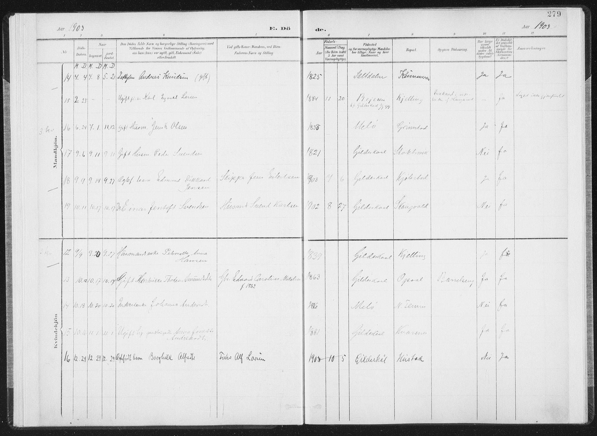 Ministerialprotokoller, klokkerbøker og fødselsregistre - Nordland, SAT/A-1459/805/L0103: Ministerialbok nr. 805A08II, 1900-1909, s. 279