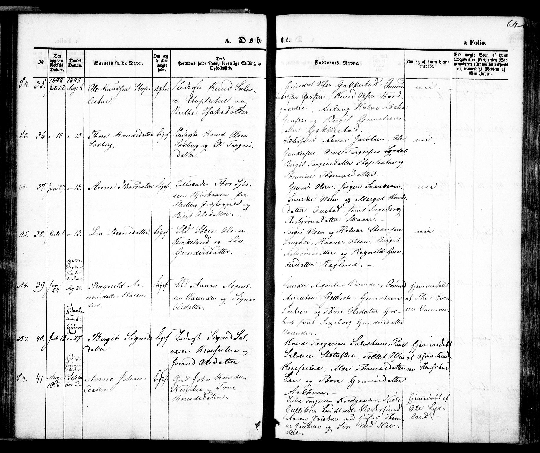 Bygland sokneprestkontor, AV/SAK-1111-0006/F/Fa/Fab/L0004: Ministerialbok nr. A 4, 1842-1858, s. 64