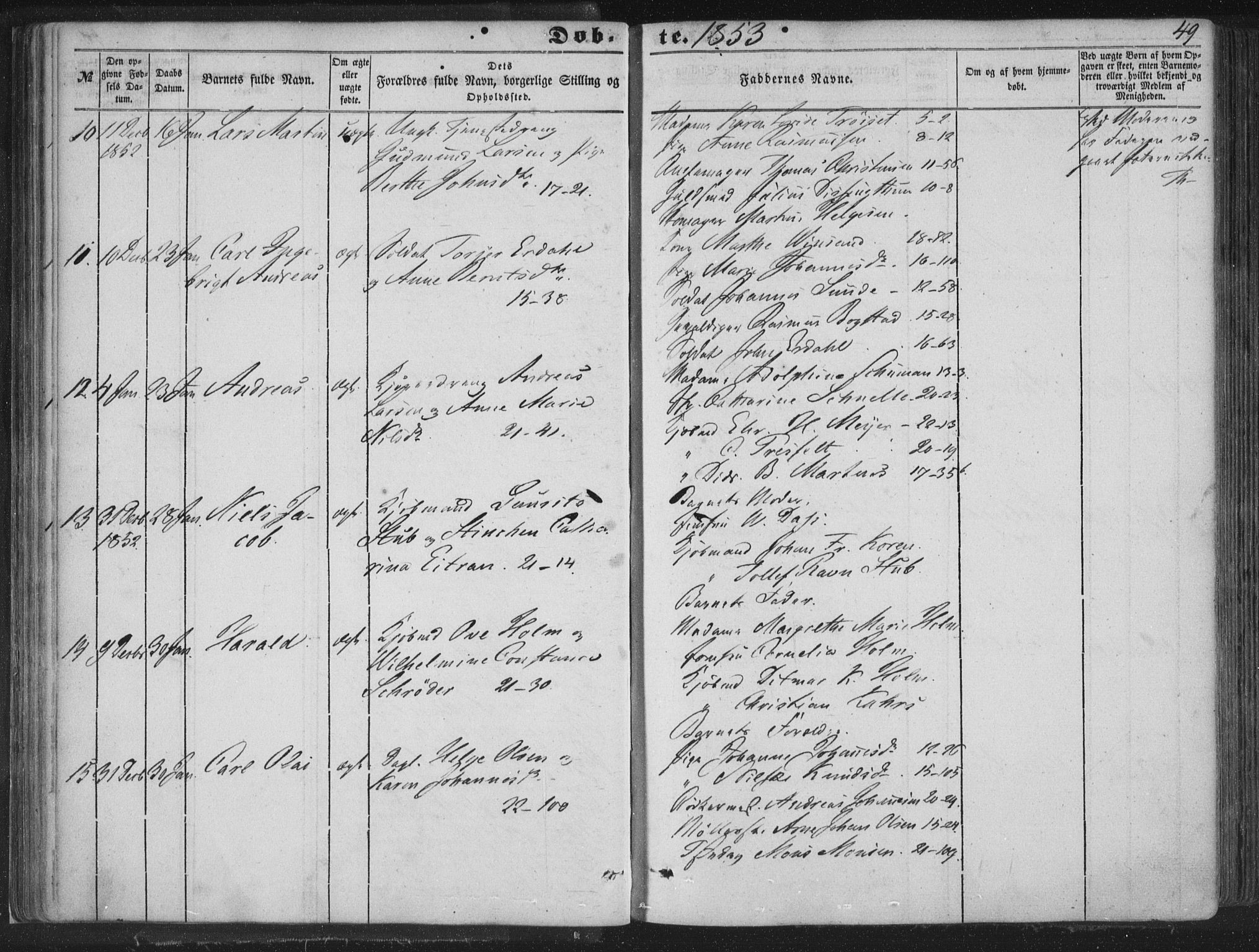 Korskirken sokneprestembete, AV/SAB-A-76101/H/Haa/L0017: Ministerialbok nr. B 3, 1851-1857, s. 49
