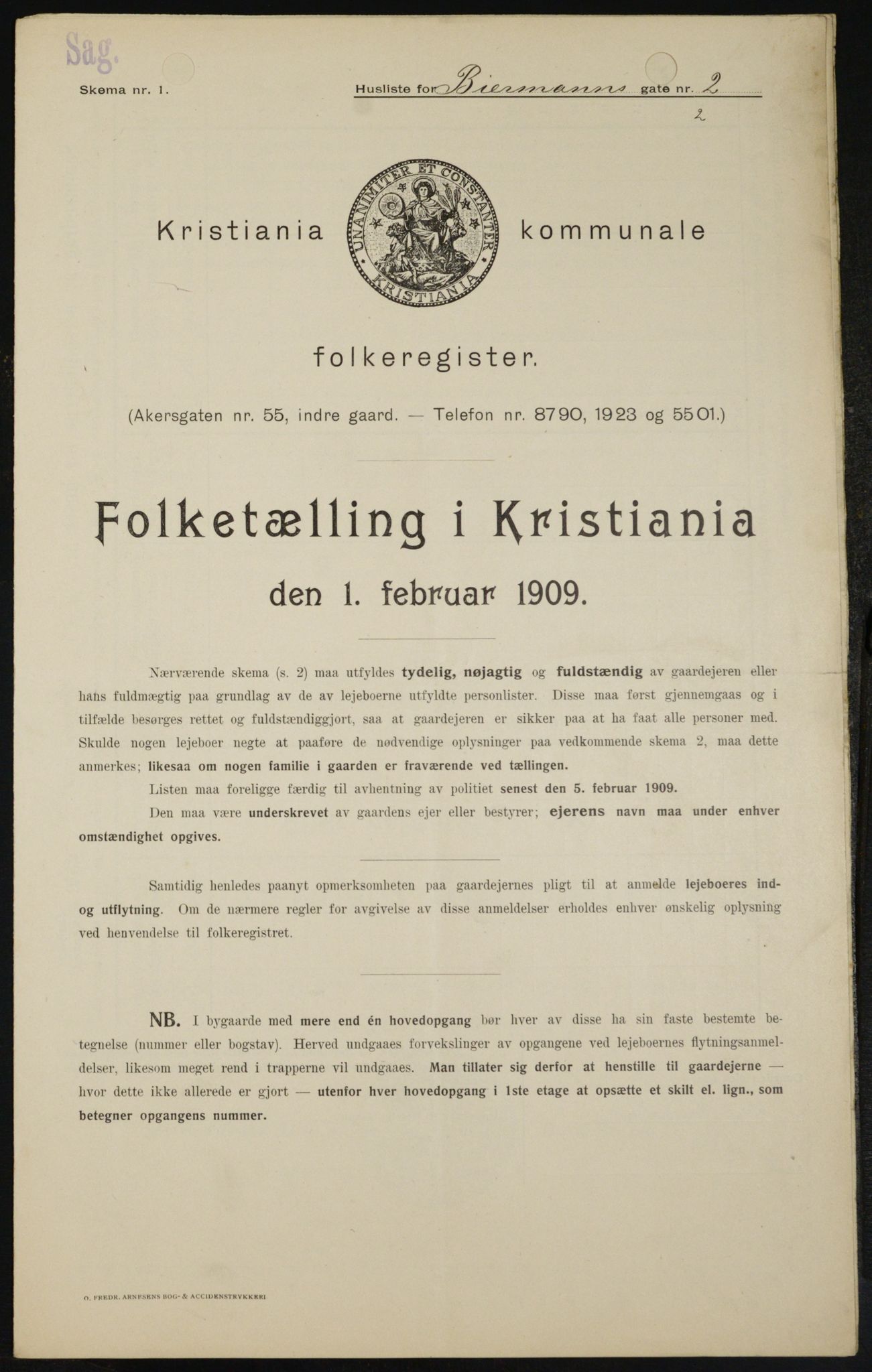 OBA, Kommunal folketelling 1.2.1909 for Kristiania kjøpstad, 1909, s. 4418