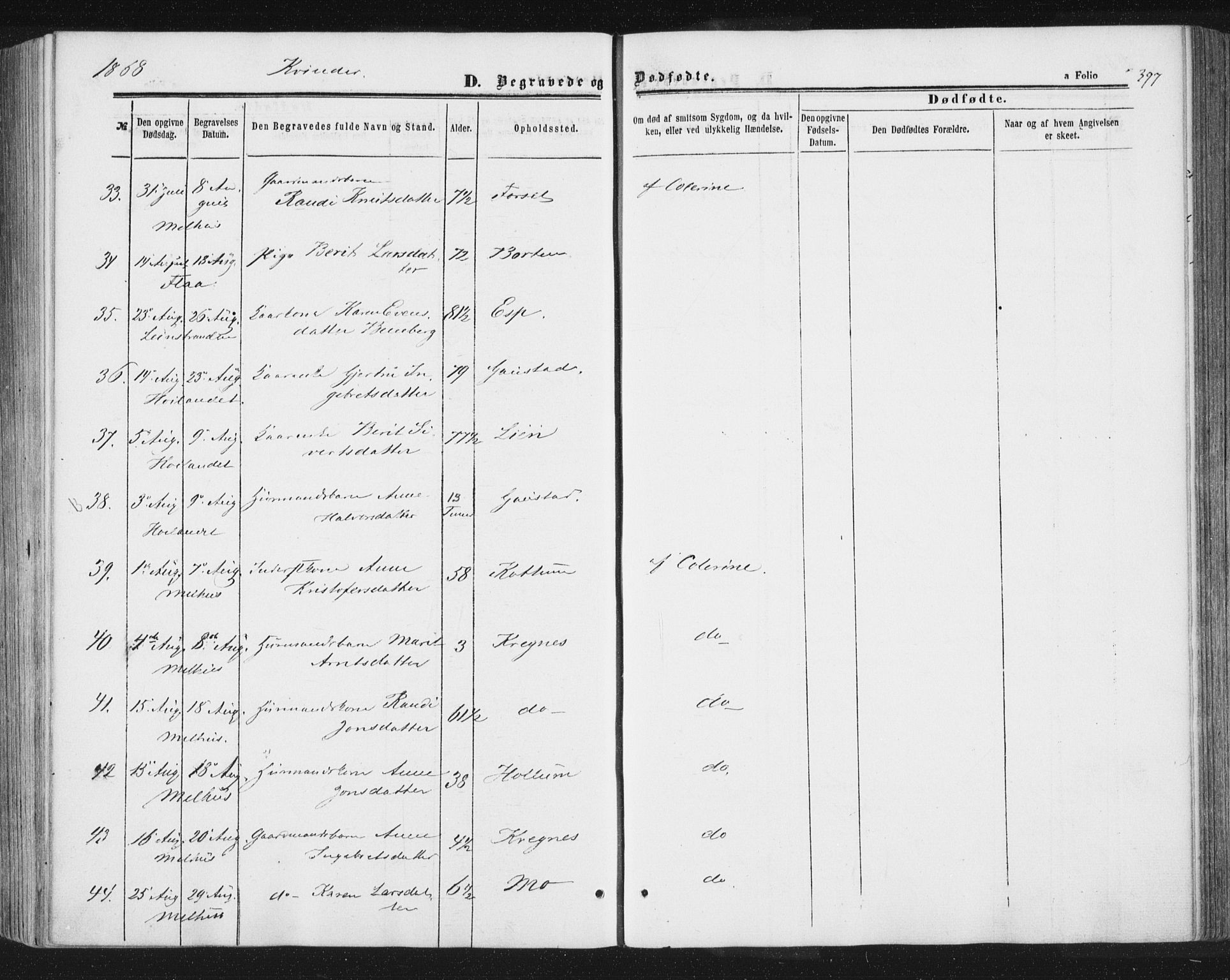 Ministerialprotokoller, klokkerbøker og fødselsregistre - Sør-Trøndelag, SAT/A-1456/691/L1077: Ministerialbok nr. 691A09, 1862-1873, s. 397