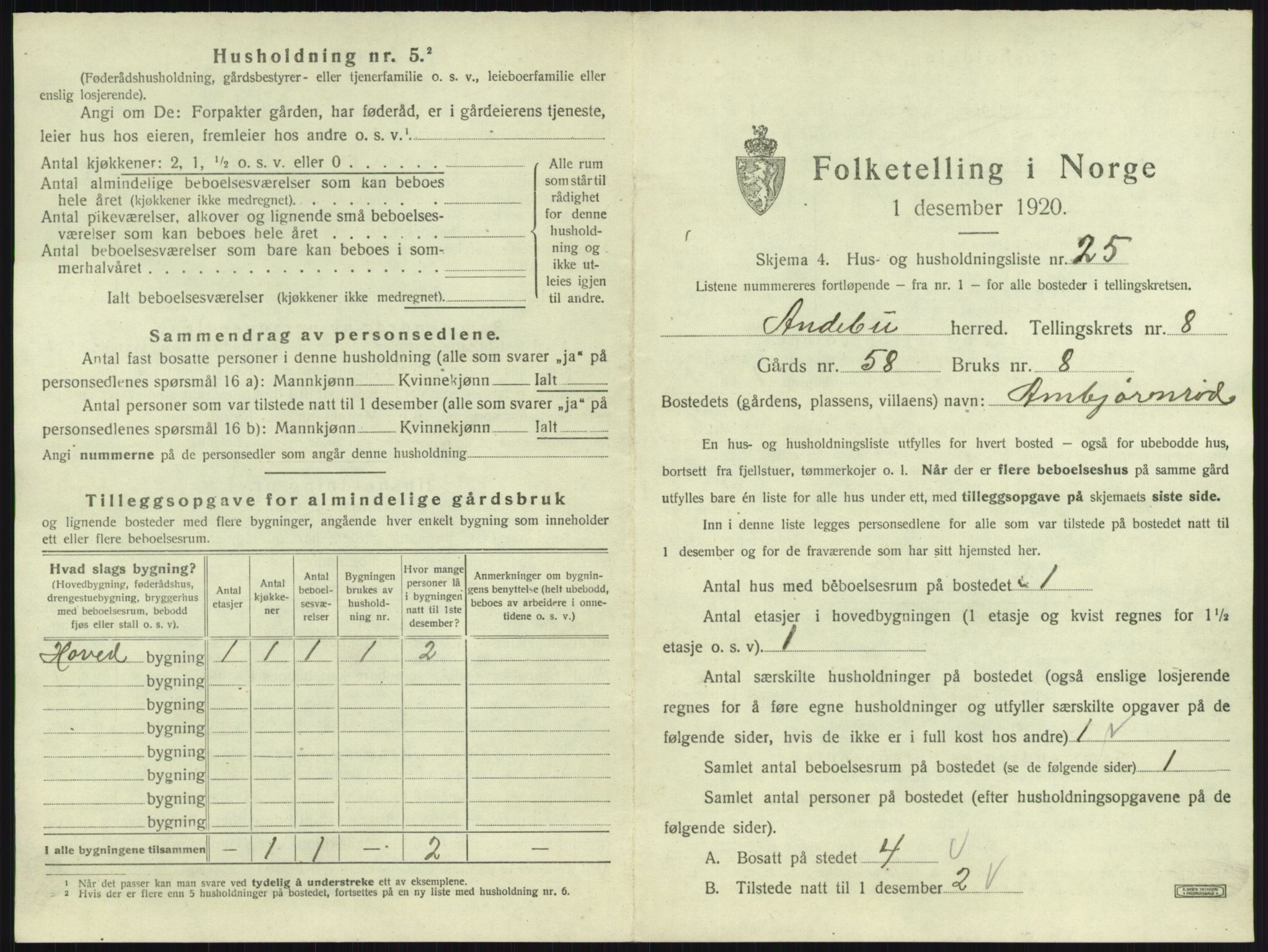 SAKO, Folketelling 1920 for 0719 Andebu herred, 1920, s. 510