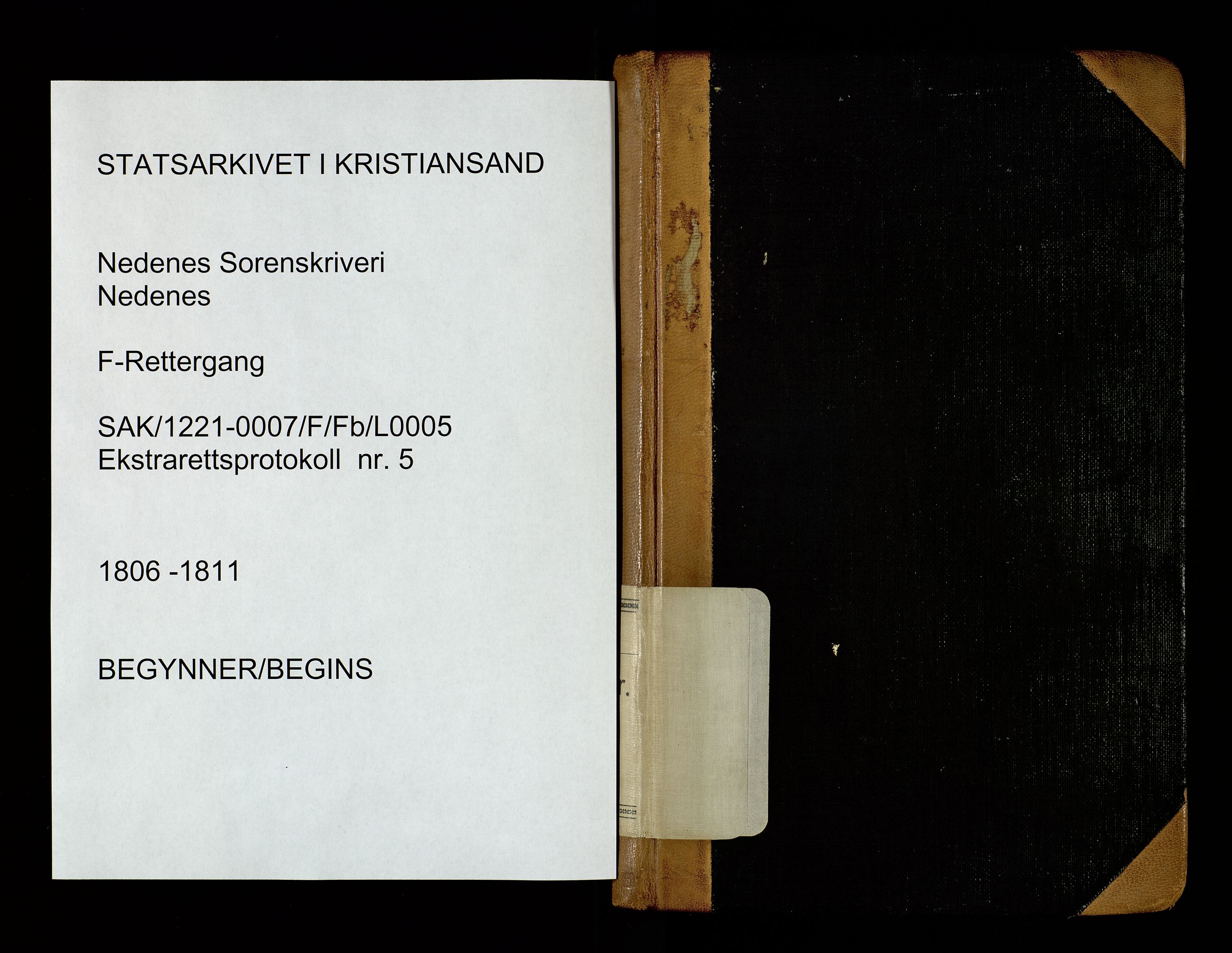 Nedenes sorenskriveri før 1824, SAK/1221-0007/F/Fb/L0005: Ekstrarettsprotokoll med register nr 5, 1806-1811