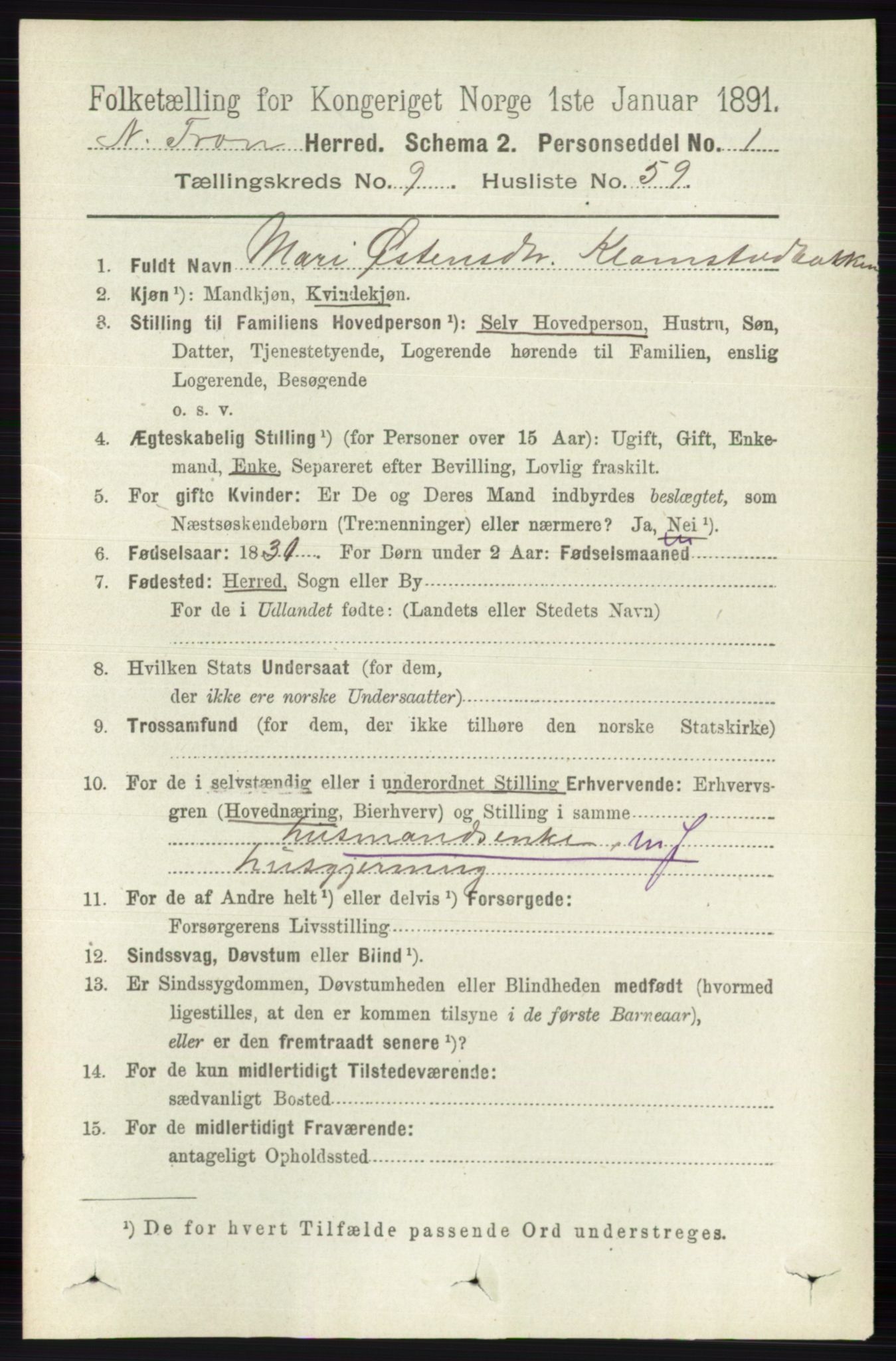 RA, Folketelling 1891 for 0518 Nord-Fron herred, 1891, s. 4005