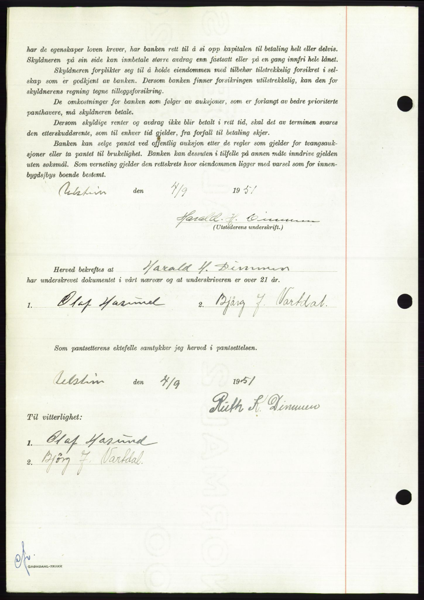 Søre Sunnmøre sorenskriveri, AV/SAT-A-4122/1/2/2C/L0120: Pantebok nr. 8B, 1951-1951, Dagboknr: 1624/1951