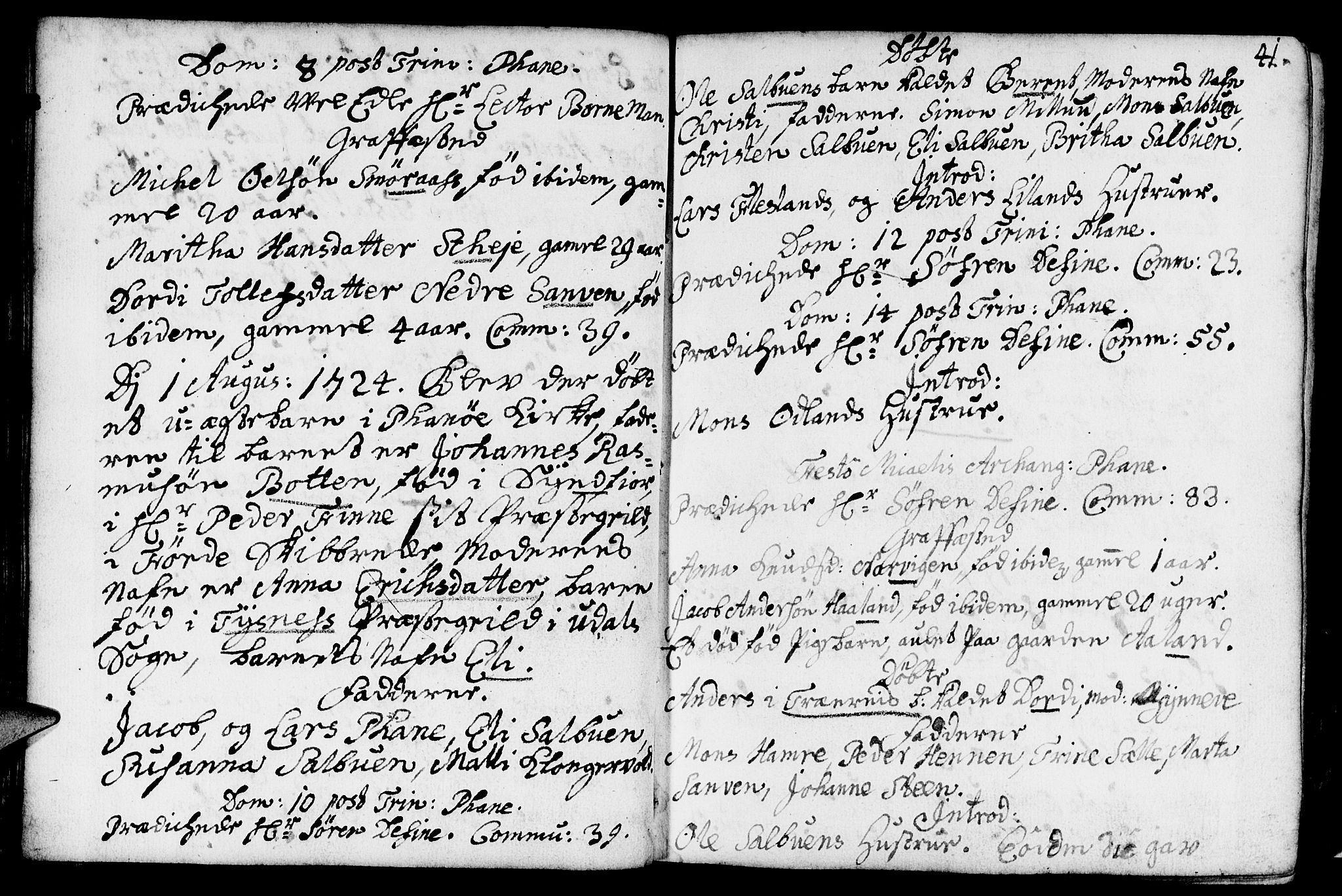 Fana Sokneprestembete, AV/SAB-A-75101/H/Haa/Haaa/L0002: Ministerialbok nr. A 2, 1719-1735, s. 41