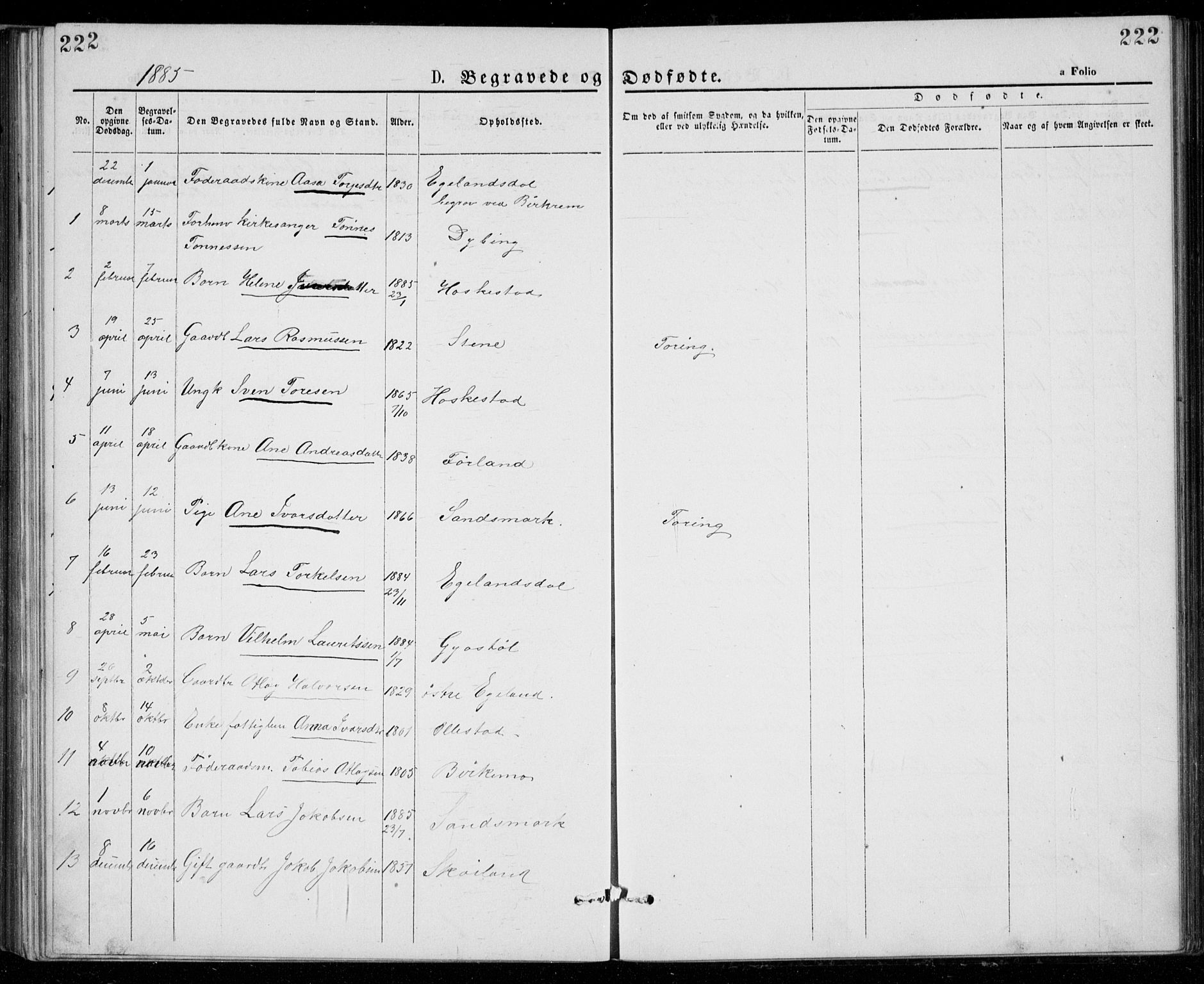 Lund sokneprestkontor, AV/SAST-A-101809/S07/L0005: Klokkerbok nr. B 5, 1875-1889, s. 222